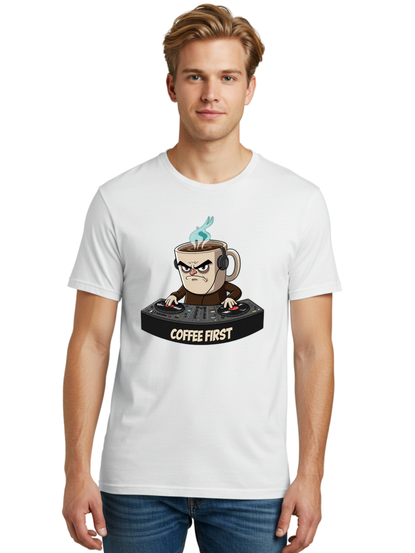 Coffee-First-3 Men'S Graphic Tee, 100% Cotton, Comfortable Casual Summer Wear, Machine Washable, Vintage Camera, Old Camera, Antique Camera, Black Camera, Classic Photography, Photography Equipment, Nostalgic Device, Film Camera, Camera Art Bak281