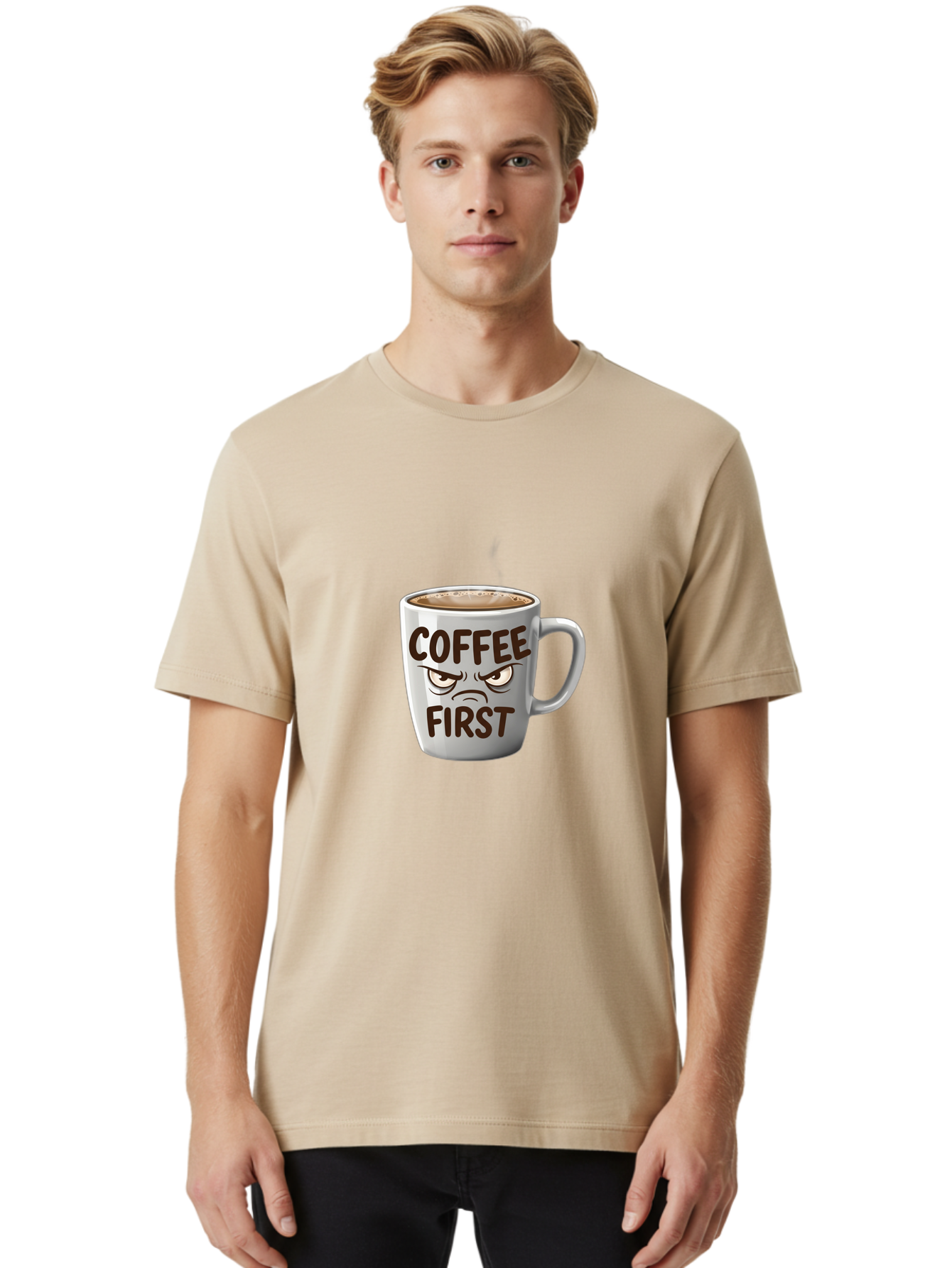 Coffee-First Men'S Graphic Tee, 100% Cotton, Comfortable Casual Summer Wear, Machine Washable, Vintage Camera, Old Camera, Antique Camera, Black Camera, Classic Photography, Photography Equipment, Nostalgic Device, Film Camera, Camera Art Bak283