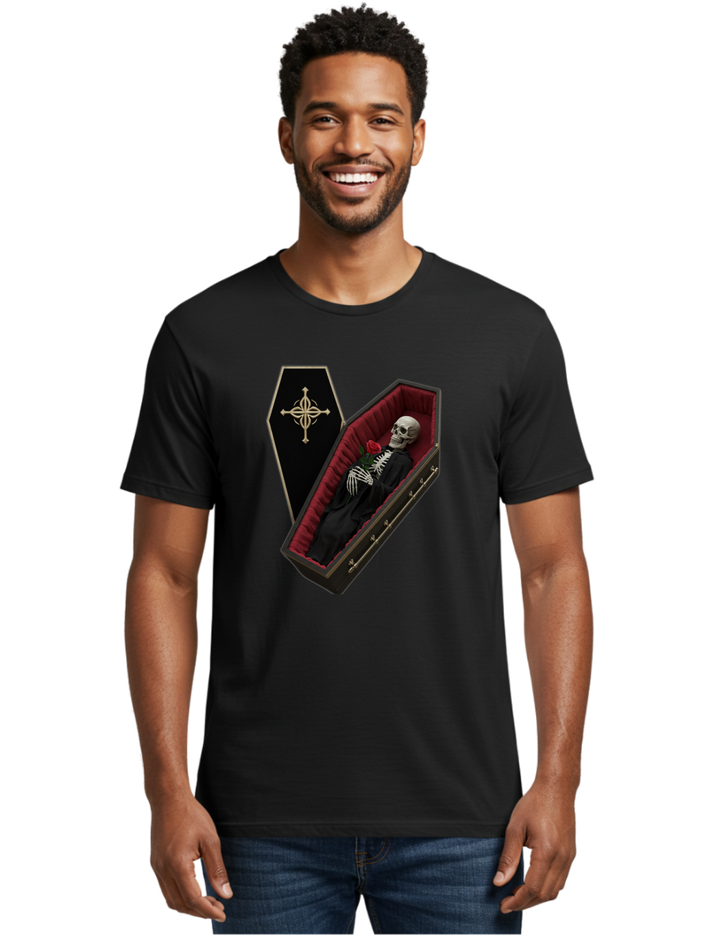 Coffin-Skeleton Men'S Graphic Tee, 100% Cotton, Comfortable Casual Summer Wear, Machine Washable, Vintage Camera, Old Camera, Antique Camera, Black Camera, Classic Photography, Photography Equipment, Nostalgic Device, Film Camera, Camera Art Bak285