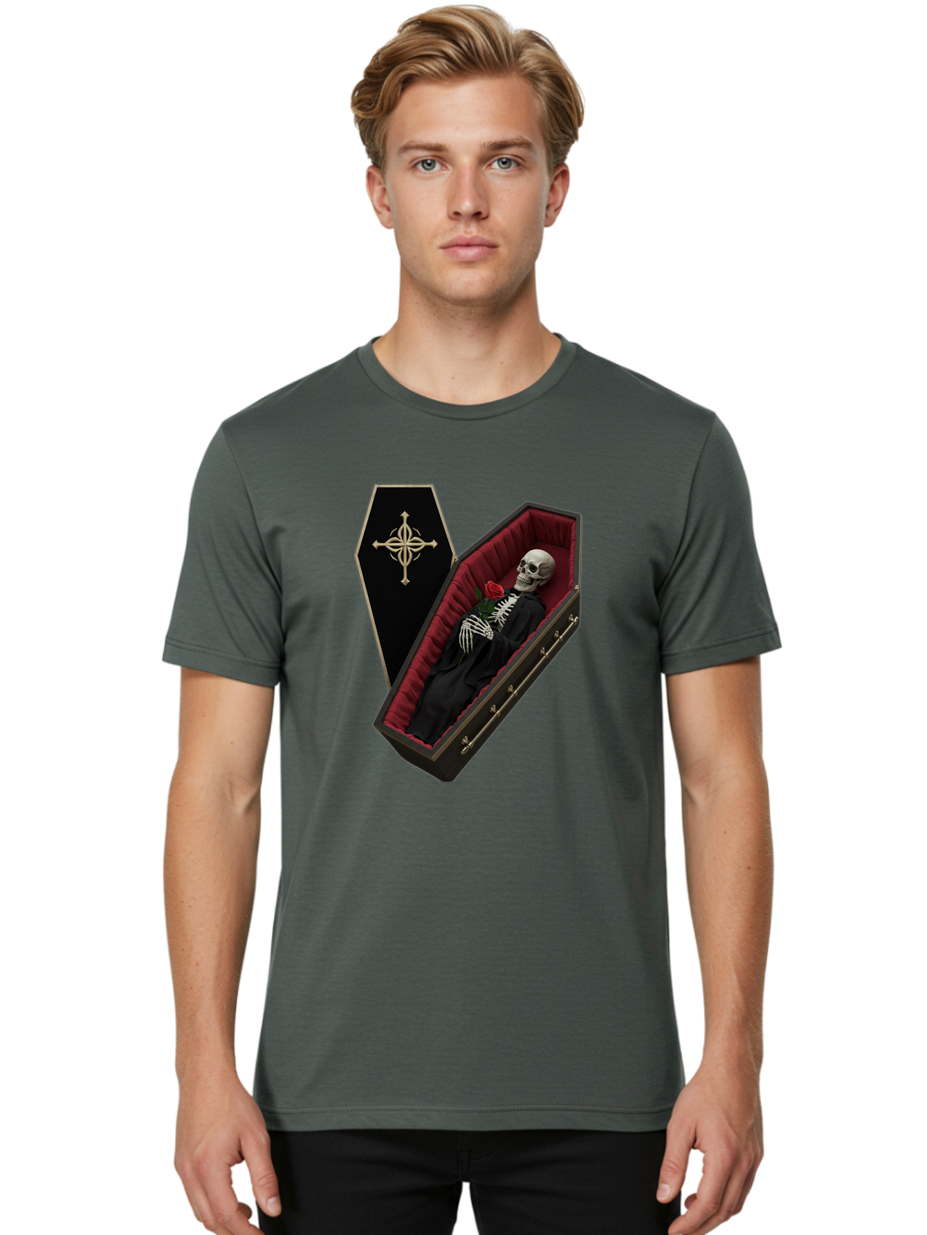 Coffin-Skeleton Men'S Graphic Tee, 100% Cotton, Comfortable Casual Summer Wear, Machine Washable, Vintage Camera, Old Camera, Antique Camera, Black Camera, Classic Photography, Photography Equipment, Nostalgic Device, Film Camera, Camera Art Bak285