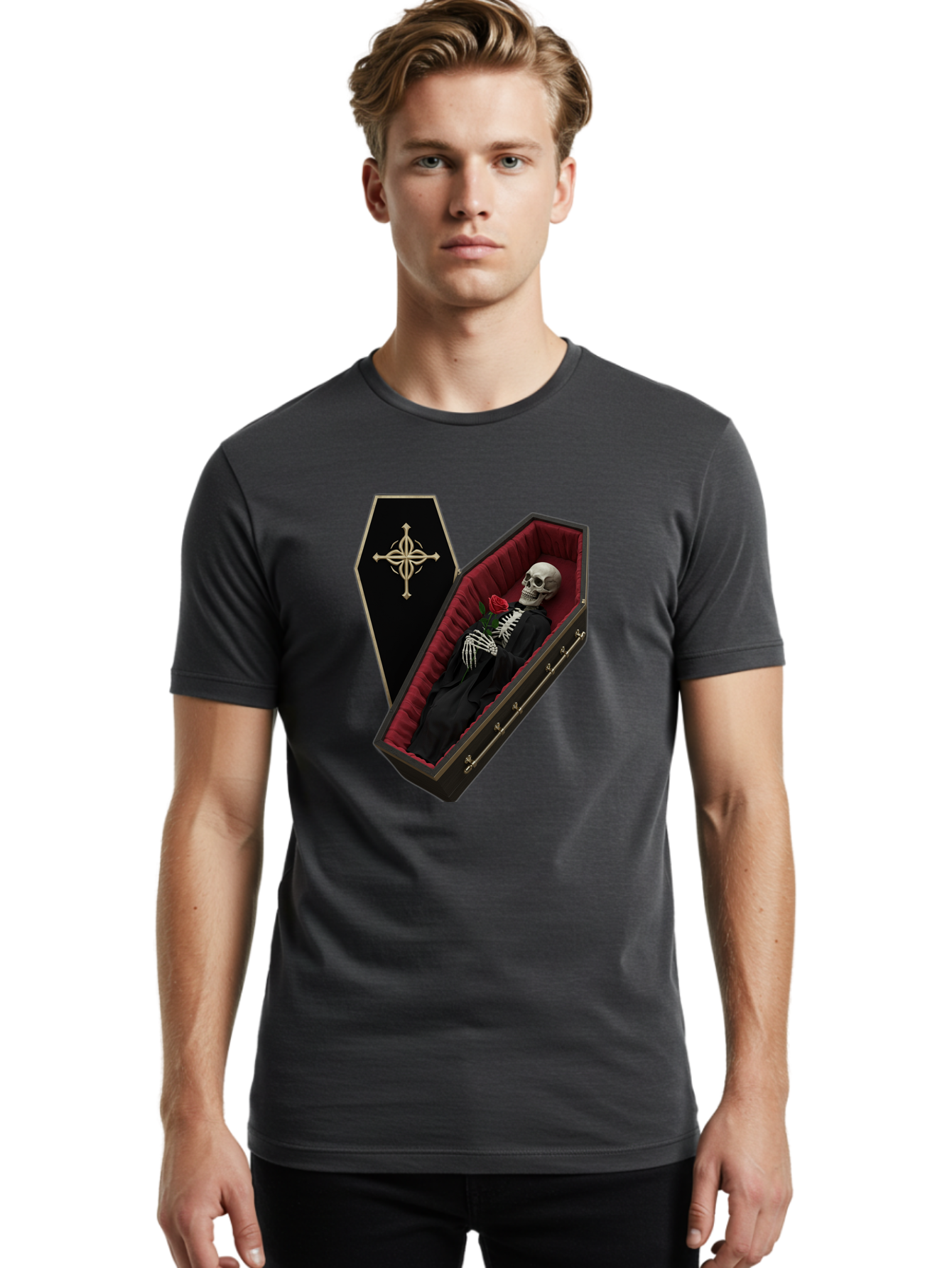 Coffin-Skeleton Men'S Graphic Tee, 100% Cotton, Comfortable Casual Summer Wear, Machine Washable, Vintage Camera, Old Camera, Antique Camera, Black Camera, Classic Photography, Photography Equipment, Nostalgic Device, Film Camera, Camera Art Bak285