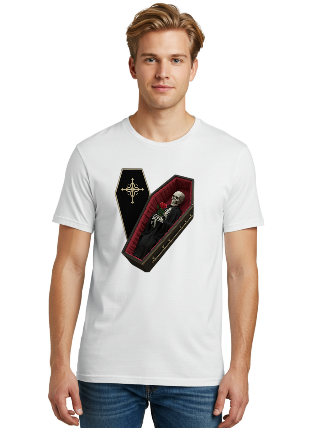 Coffin-Skeleton Men'S Graphic Tee, 100% Cotton, Comfortable Casual Summer Wear, Machine Washable, Vintage Camera, Old Camera, Antique Camera, Black Camera, Classic Photography, Photography Equipment, Nostalgic Device, Film Camera, Camera Art Bak285