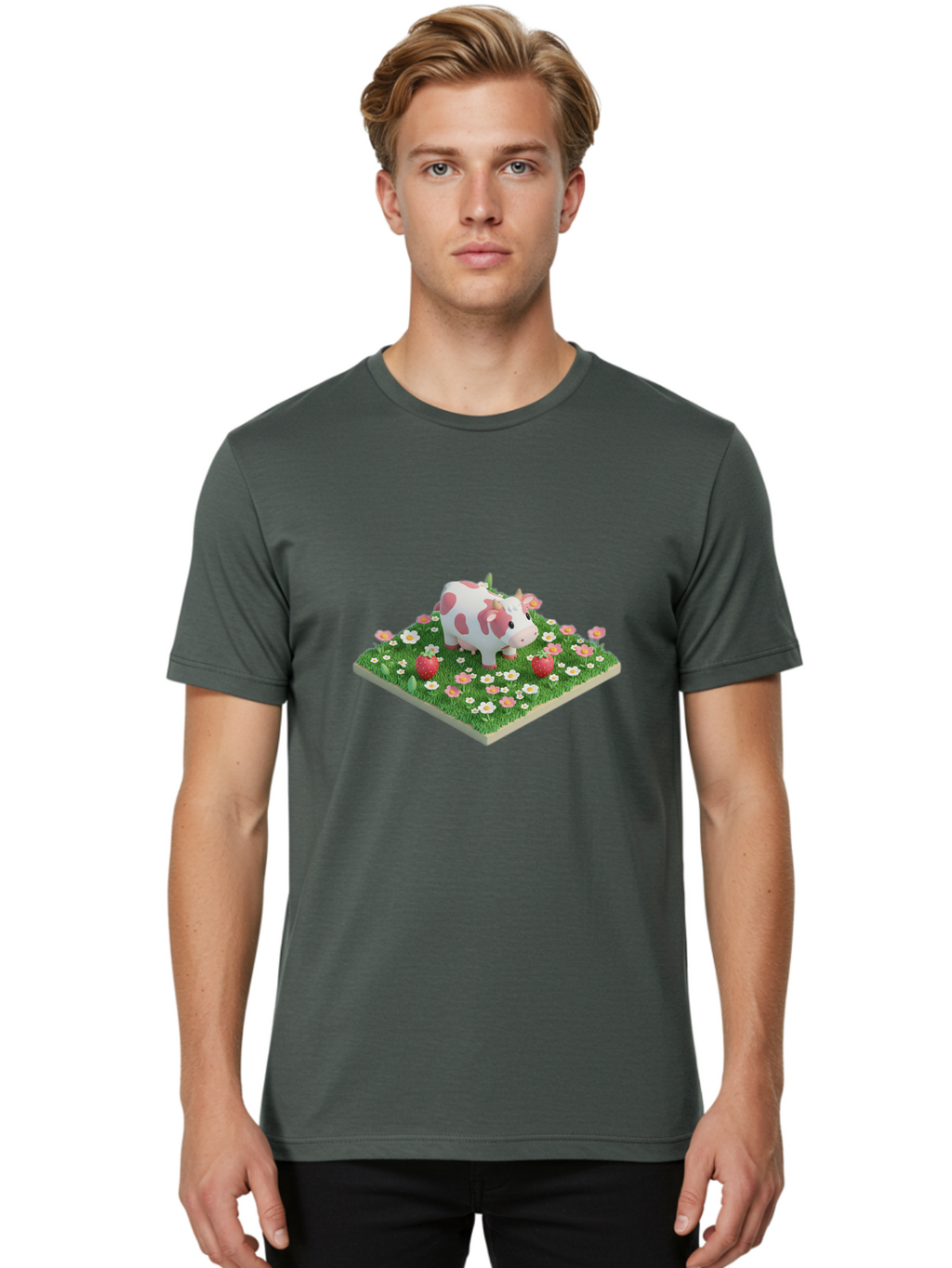 Cow-And-Flowers Men'S Graphic Tee, 100% Cotton, Comfortable Casual Summer Wear, Machine Washable, Vintage Camera, Old Camera, Antique Camera, Black Camera, Classic Photography, Photography Equipment, Nostalgic Device, Film Camera, Camera Art Bak298