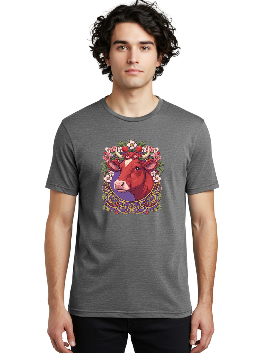 Cow-Floral-Crown Men'S Graphic Tee, 100% Cotton, Comfortable Casual Summer Wear, Machine Washable, Vintage Camera, Old Camera, Antique Camera, Black Camera, Classic Photography, Photography Equipment, Nostalgic Device, Film Camera, Camera Art Bak299
