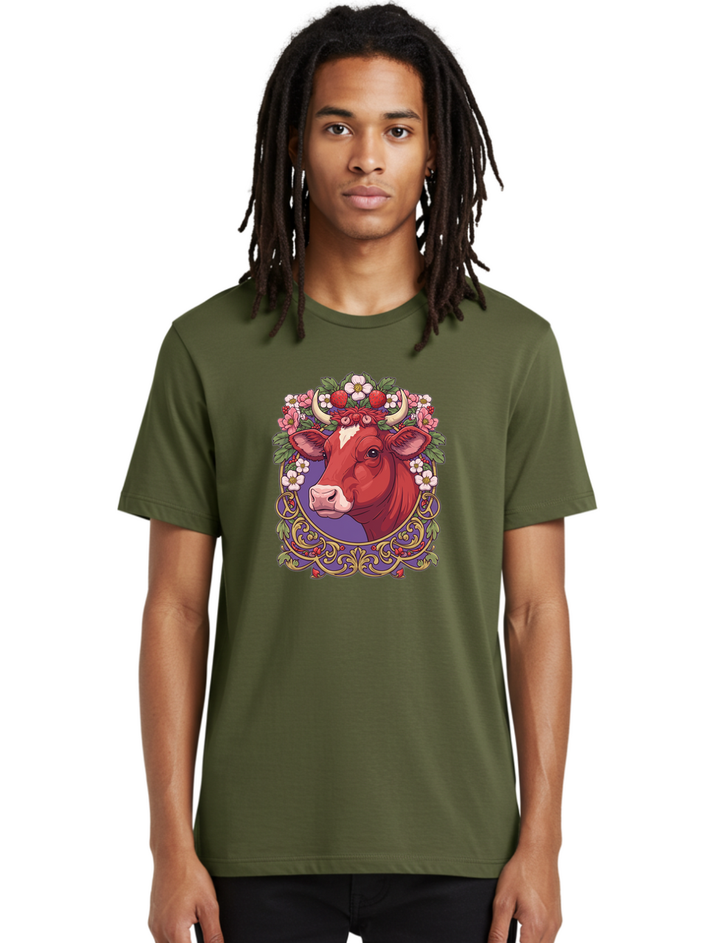 Cow-Floral-Crown Men'S Graphic Tee, 100% Cotton, Comfortable Casual Summer Wear, Machine Washable, Vintage Camera, Old Camera, Antique Camera, Black Camera, Classic Photography, Photography Equipment, Nostalgic Device, Film Camera, Camera Art Bak299
