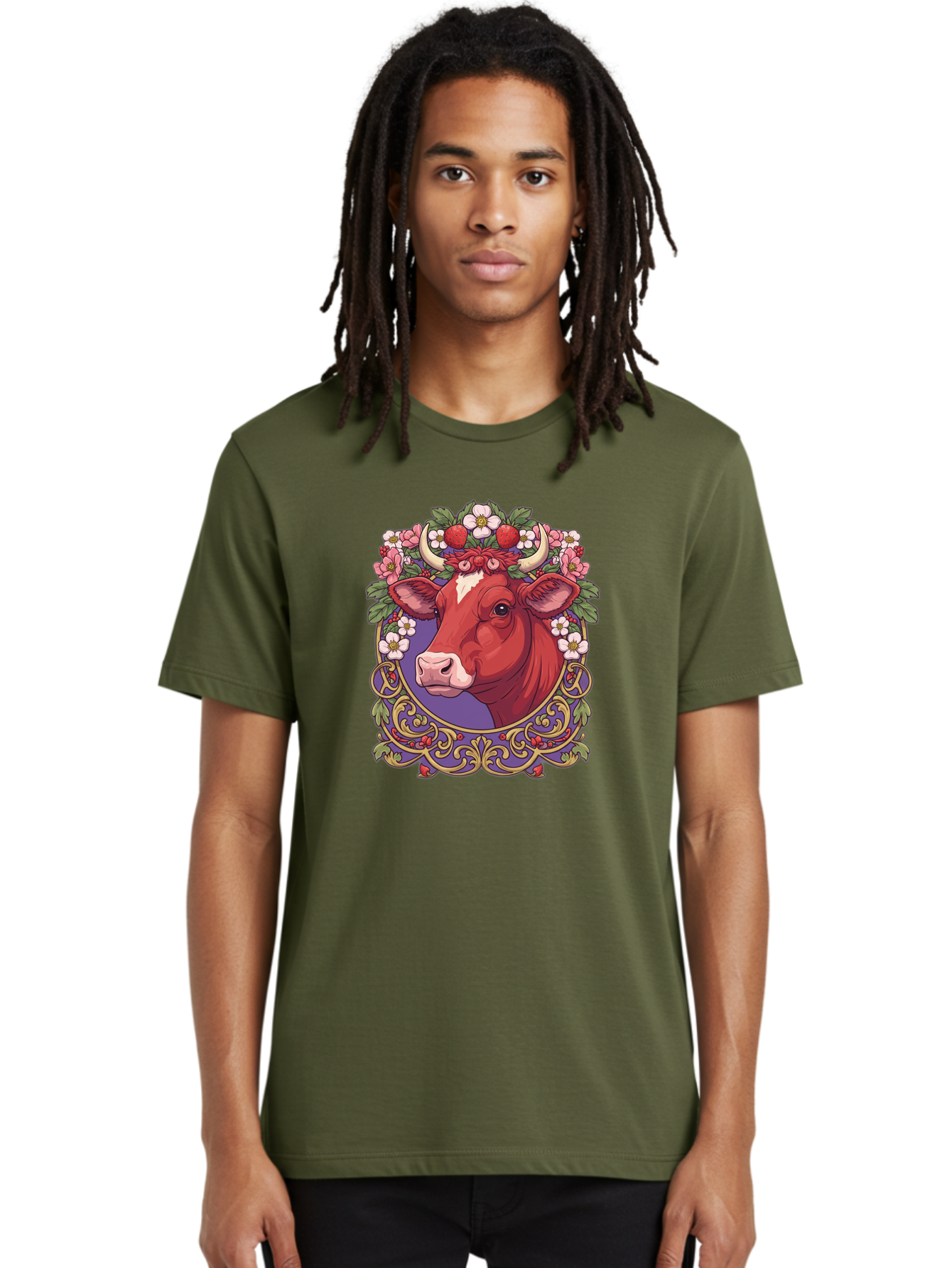 Cow-Floral-Crown Men'S Graphic Tee, 100% Cotton, Comfortable Casual Summer Wear, Machine Washable, Vintage Camera, Old Camera, Antique Camera, Black Camera, Classic Photography, Photography Equipment, Nostalgic Device, Film Camera, Camera Art Bak299
