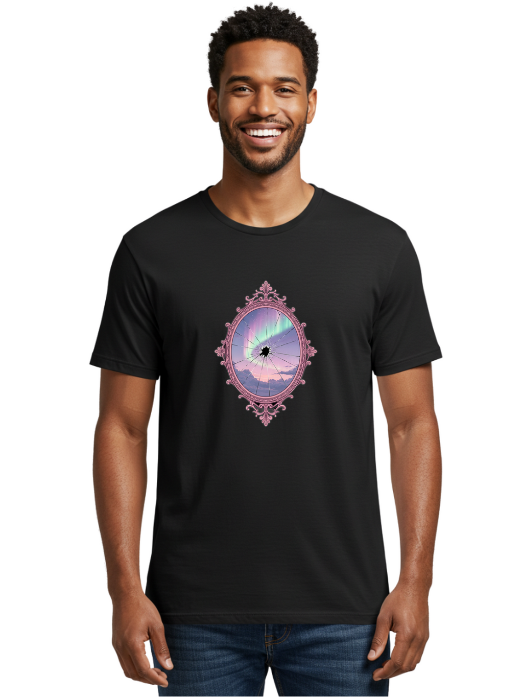 Cracked-Mirror Men'S Graphic Tee, 100% Cotton, Comfortable Casual Summer Wear, Machine Washable, Vintage Camera, Old Camera, Antique Camera, Black Camera, Classic Photography, Photography Equipment, Nostalgic Device, Film Camera, Camera Art Bak310