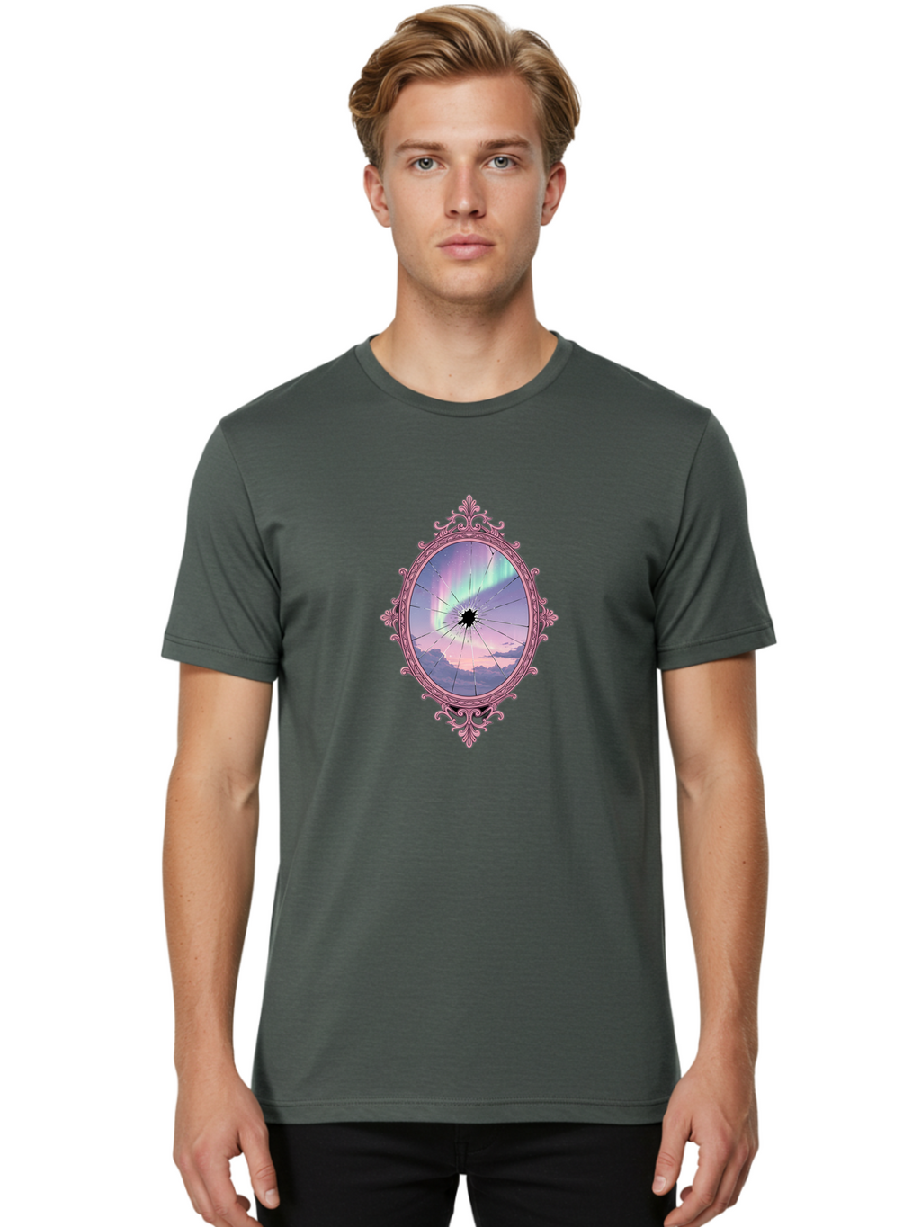 Cracked-Mirror Men'S Graphic Tee, 100% Cotton, Comfortable Casual Summer Wear, Machine Washable, Vintage Camera, Old Camera, Antique Camera, Black Camera, Classic Photography, Photography Equipment, Nostalgic Device, Film Camera, Camera Art Bak310