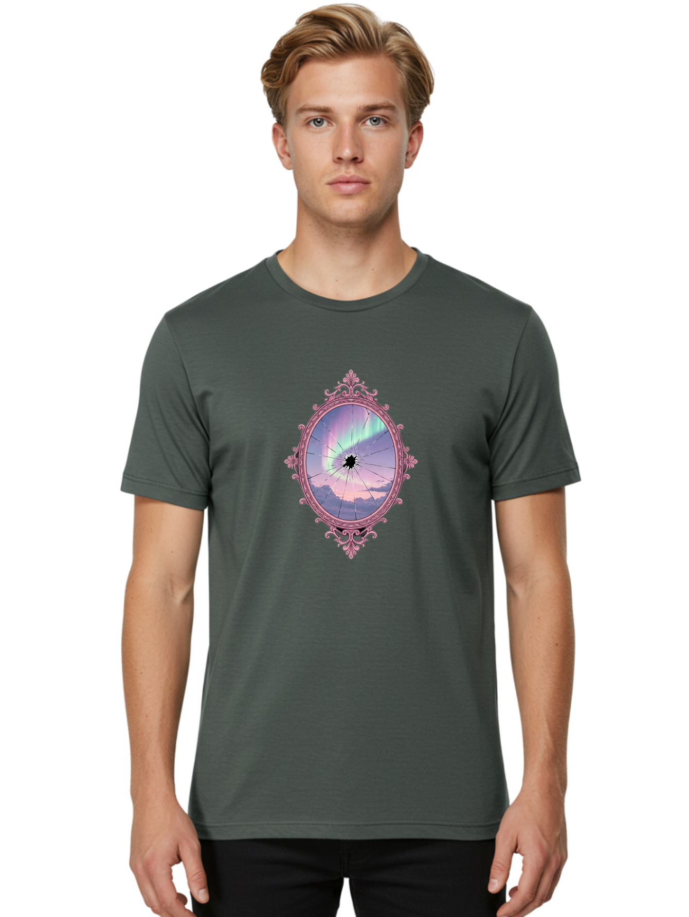Cracked-Mirror Men'S Graphic Tee, 100% Cotton, Comfortable Casual Summer Wear, Machine Washable, Vintage Camera, Old Camera, Antique Camera, Black Camera, Classic Photography, Photography Equipment, Nostalgic Device, Film Camera, Camera Art Bak310