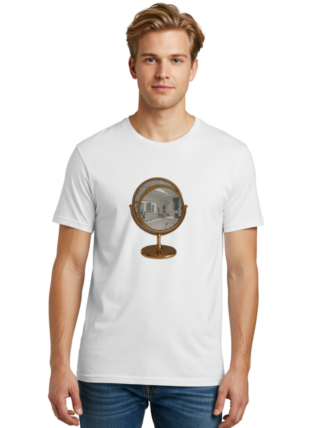 Cracked-Round-Mirror Men'S Graphic Tee, 100% Cotton, Comfortable Casual Summer Wear, Machine Washable, Vintage Camera, Old Camera, Antique Camera, Black Camera, Classic Photography, Photography Equipment, Nostalgic Device, Film Camera, Bak311