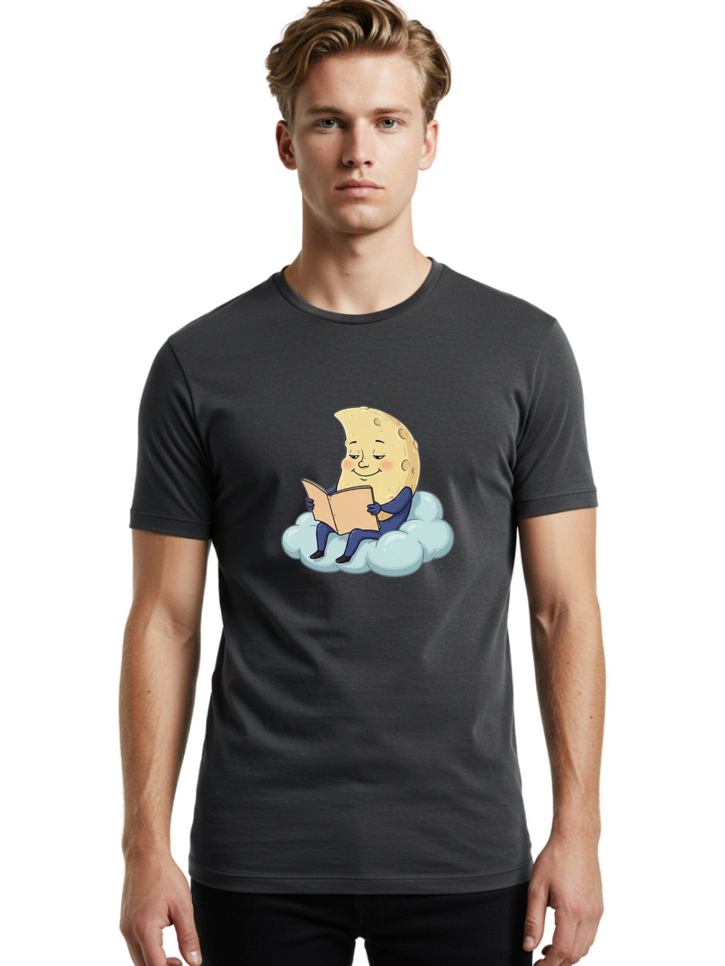 Crescent-Moon-Reading-1 Men'S Graphic Tee, 100% Cotton, Comfortable Casual Summer Wear, Machine Washable, Vintage Camera, Old Camera, Antique Camera, Black Camera, Classic Photography, Photography Equipment, Nostalgic Device, Film Camera, Bak317