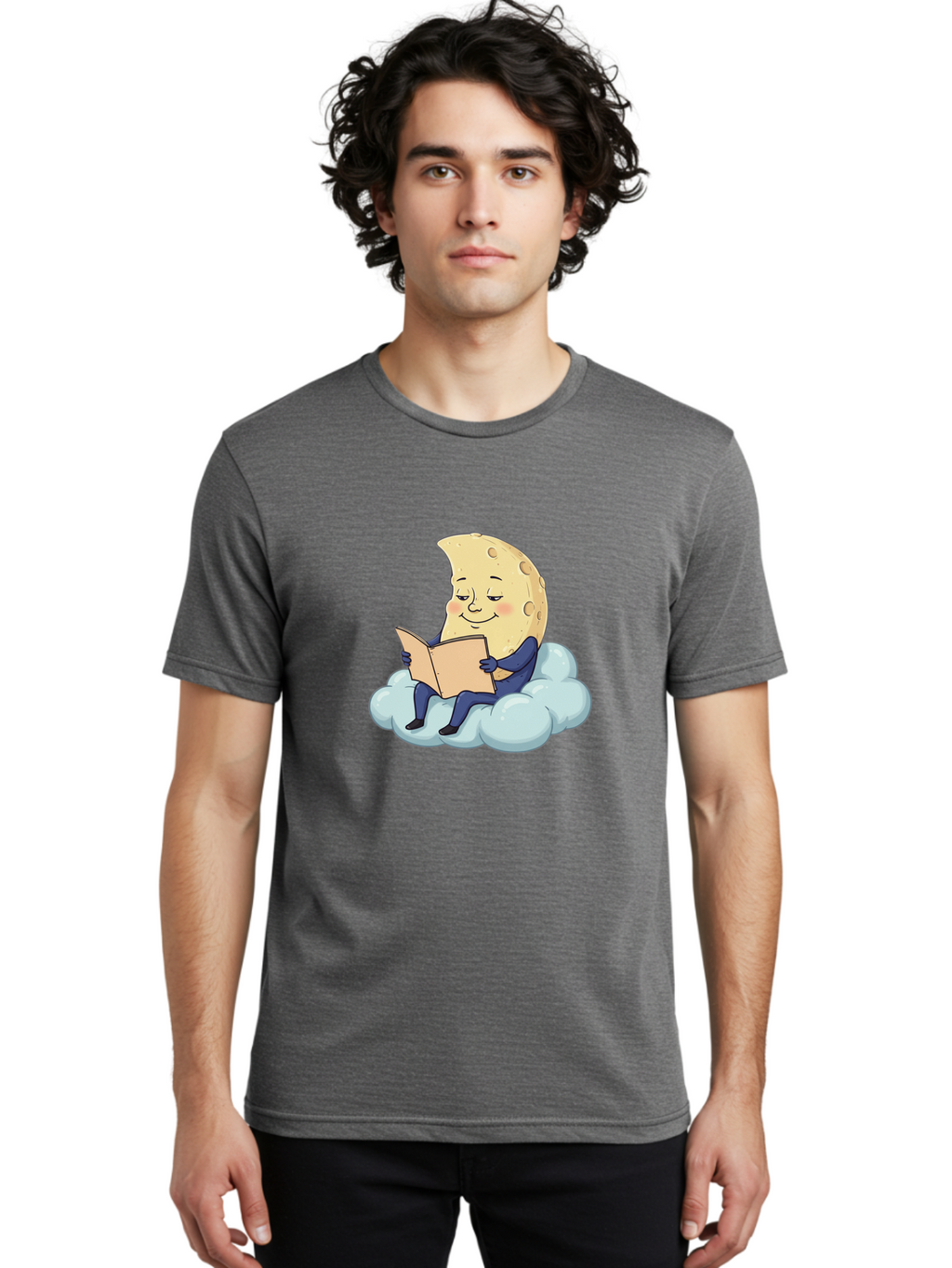 Crescent-Moon-Reading-1 Men'S Graphic Tee, 100% Cotton, Comfortable Casual Summer Wear, Machine Washable, Vintage Camera, Old Camera, Antique Camera, Black Camera, Classic Photography, Photography Equipment, Nostalgic Device, Film Camera, Bak317