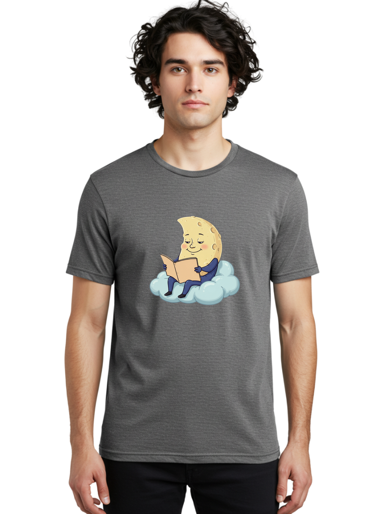 Crescent-Moon-Reading-1 Men'S Graphic Tee, 100% Cotton, Comfortable Casual Summer Wear, Machine Washable, Vintage Camera, Old Camera, Antique Camera, Black Camera, Classic Photography, Photography Equipment, Nostalgic Device, Film Camera, Bak317