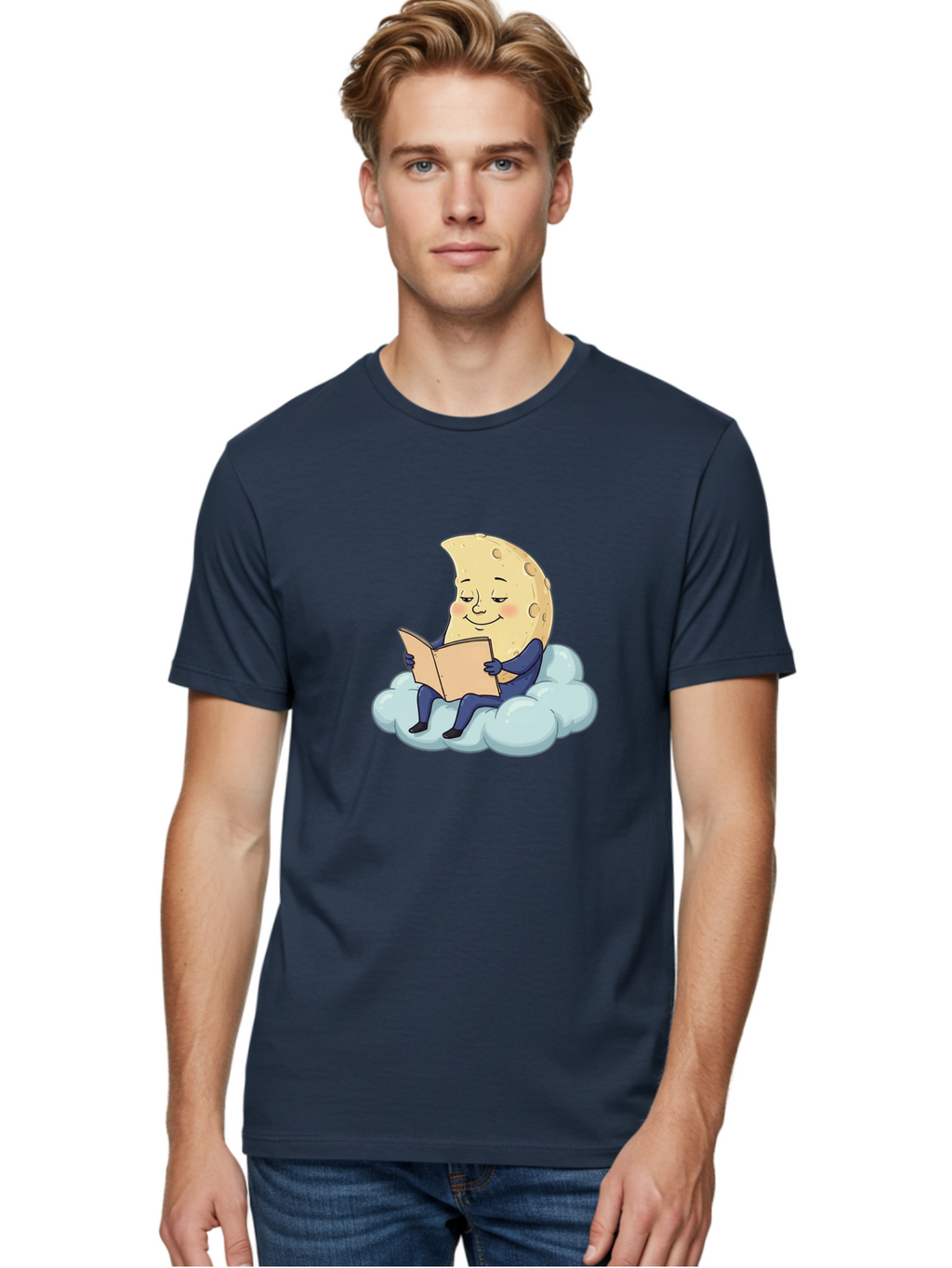 Crescent-Moon-Reading-1 Men'S Graphic Tee, 100% Cotton, Comfortable Casual Summer Wear, Machine Washable, Vintage Camera, Old Camera, Antique Camera, Black Camera, Classic Photography, Photography Equipment, Nostalgic Device, Film Camera, Bak317