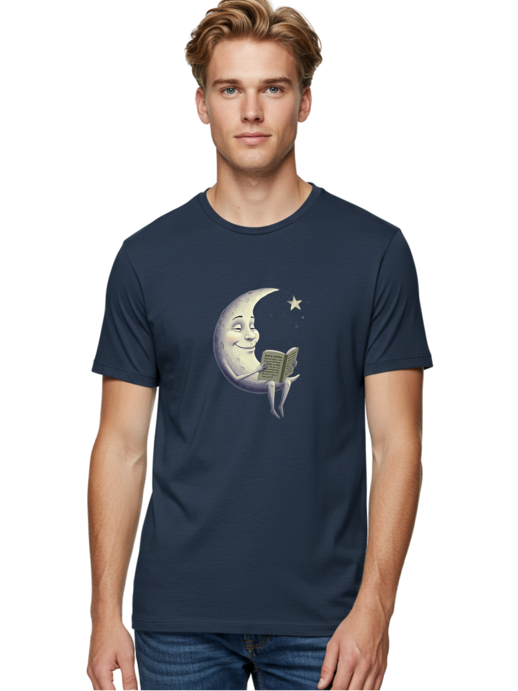 Crescent-Moon-Reading-2 Men'S Graphic Tee, 100% Cotton, Comfortable Casual Summer Wear, Machine Washable, Vintage Camera, Old Camera, Antique Camera, Black Camera, Classic Photography, Photography Equipment, Nostalgic Device, Film Camera, Bak318