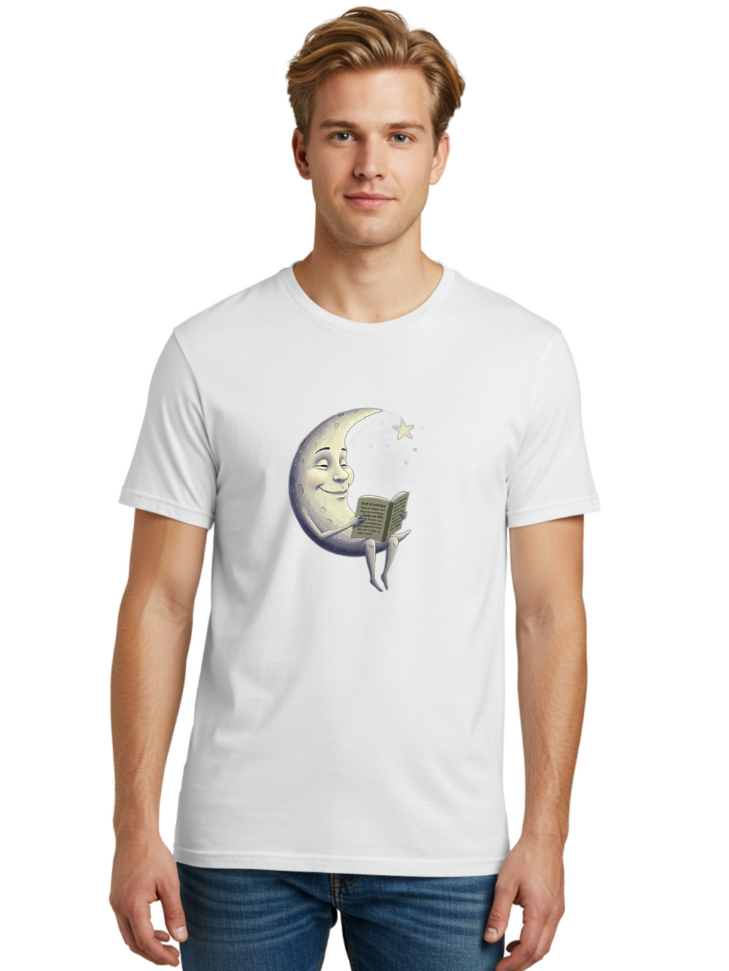 Crescent-Moon-Reading-2 Men'S Graphic Tee, 100% Cotton, Comfortable Casual Summer Wear, Machine Washable, Vintage Camera, Old Camera, Antique Camera, Black Camera, Classic Photography, Photography Equipment, Nostalgic Device, Film Camera, Bak318