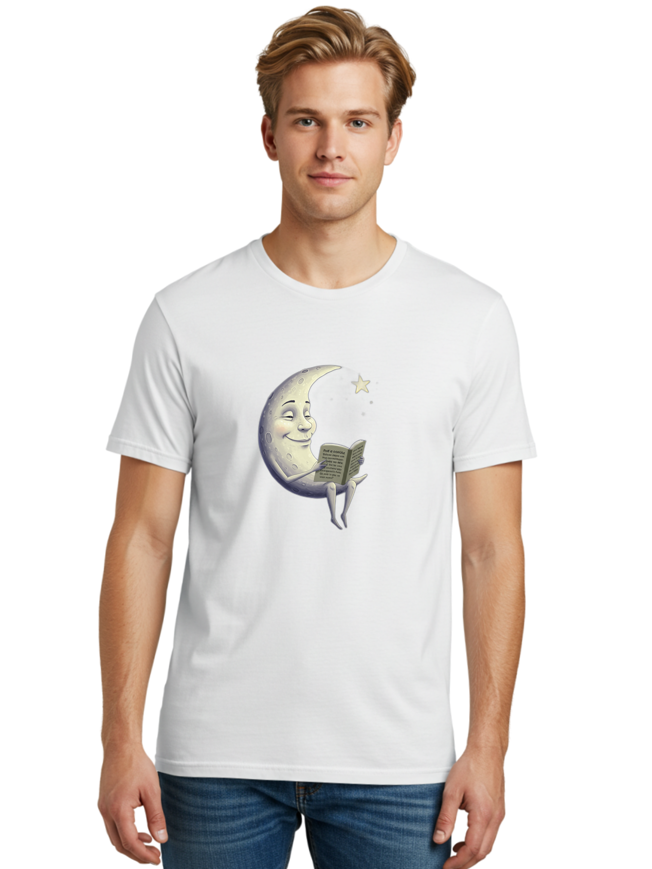 Crescent-Moon-Reading-2 Men'S Graphic Tee, 100% Cotton, Comfortable Casual Summer Wear, Machine Washable, Vintage Camera, Old Camera, Antique Camera, Black Camera, Classic Photography, Photography Equipment, Nostalgic Device, Film Camera, Bak318
