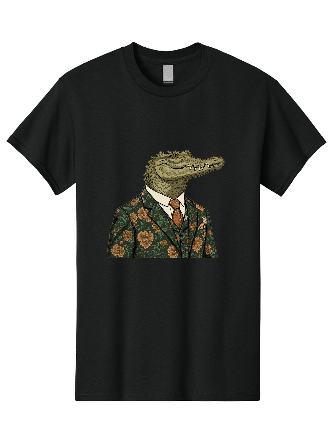 Crocodile-In-Floral-Suit Men'S Graphic Tee, 100% Cotton, Comfortable Casual Summer Wear, Machine Washable, Vintage Camera, Old Camera, Antique Camera, Black Camera, Classic Photography, Photography Equipment, Nostalgic Device, Film Camera, Bak322