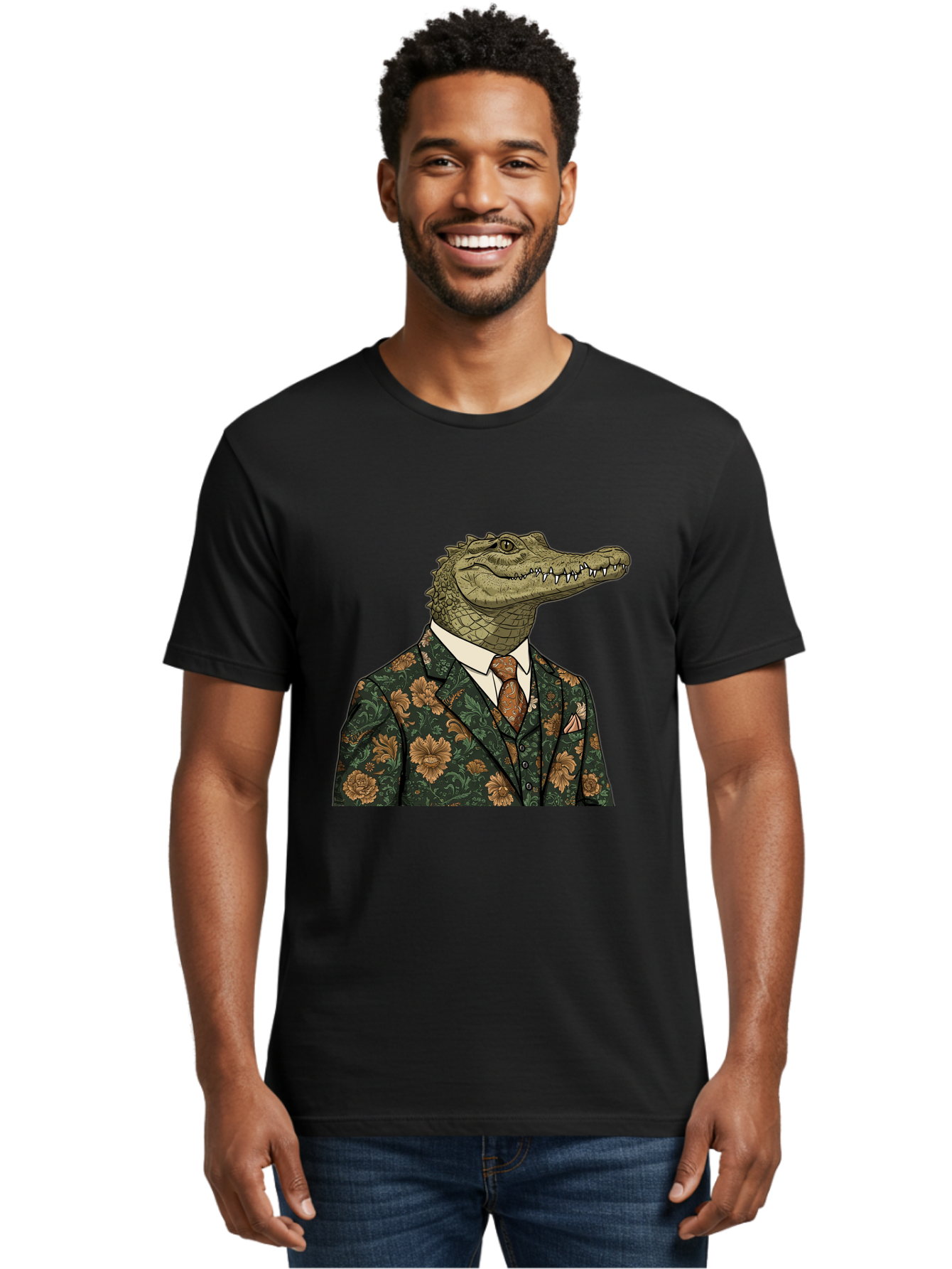 Crocodile-In-Floral-Suit Men'S Graphic Tee, 100% Cotton, Comfortable Casual Summer Wear, Machine Washable, Vintage Camera, Old Camera, Antique Camera, Black Camera, Classic Photography, Photography Equipment, Nostalgic Device, Film Camera, Bak322