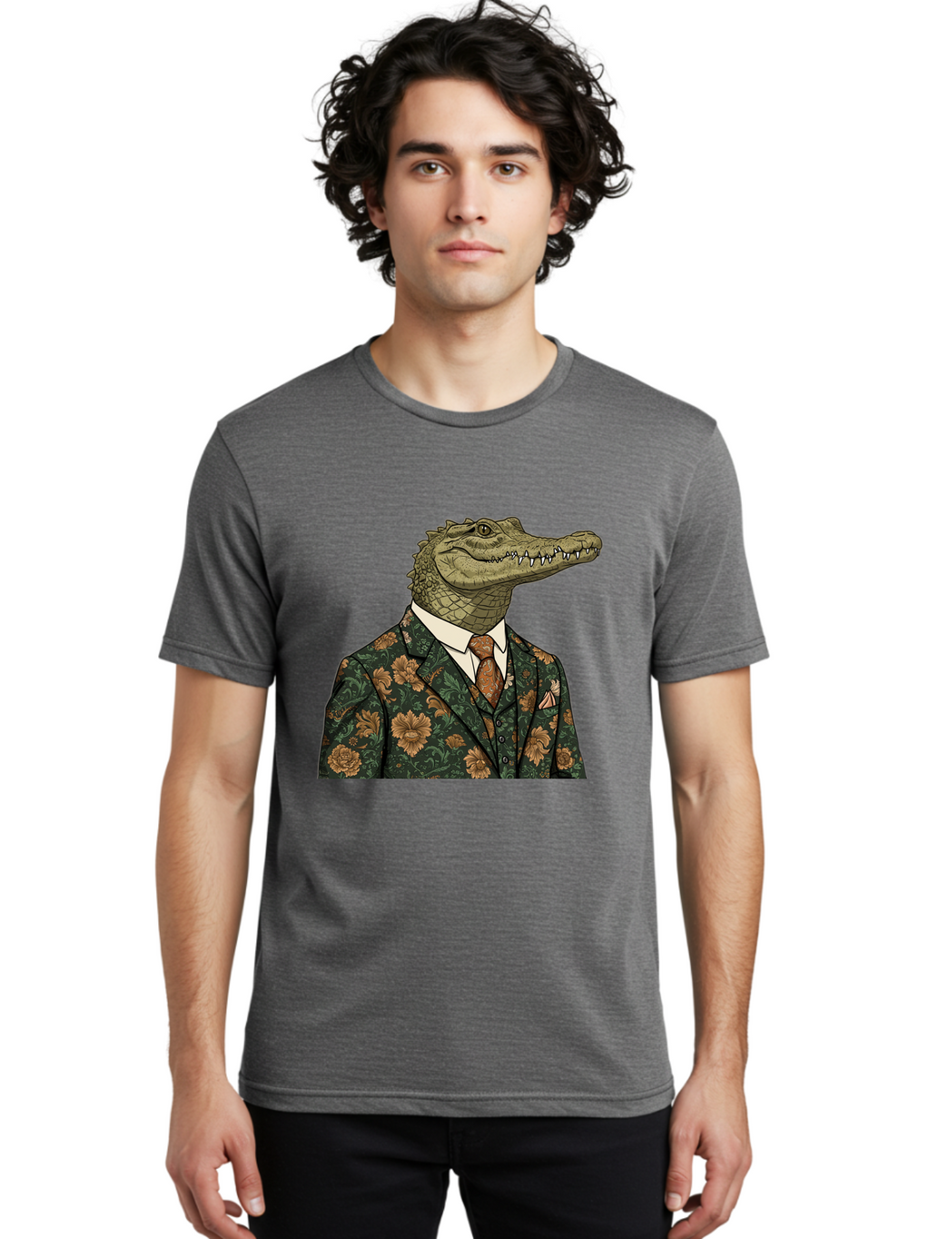 Crocodile-In-Floral-Suit Men'S Graphic Tee, 100% Cotton, Comfortable Casual Summer Wear, Machine Washable, Vintage Camera, Old Camera, Antique Camera, Black Camera, Classic Photography, Photography Equipment, Nostalgic Device, Film Camera, Bak322