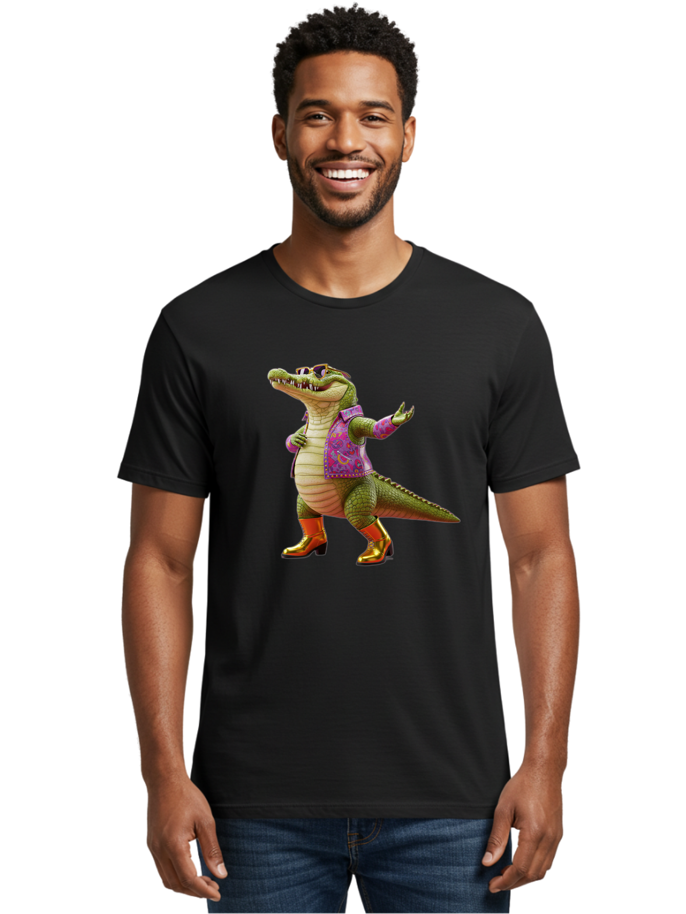 Crocodile-In-Purple-Jacket Men'S Graphic Tee, 100% Cotton, Comfortable Casual Summer Wear, Machine Washable, Vintage Camera, Old Camera, Antique Camera, Black Camera, Classic Photography, Photography Equipment, Nostalgic Device, Film Camera, Bak323