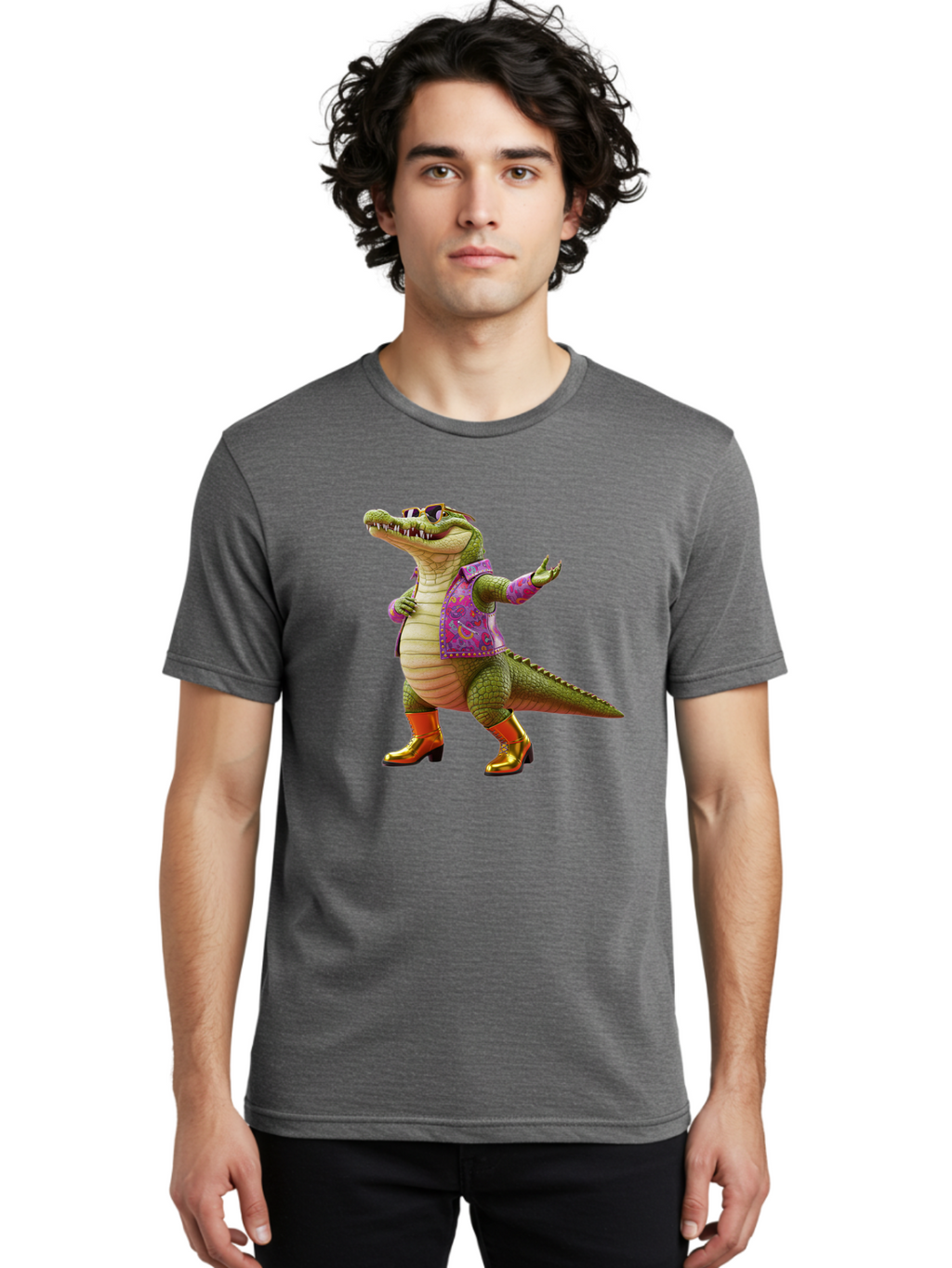 Crocodile-In-Purple-Jacket Men'S Graphic Tee, 100% Cotton, Comfortable Casual Summer Wear, Machine Washable, Vintage Camera, Old Camera, Antique Camera, Black Camera, Classic Photography, Photography Equipment, Nostalgic Device, Film Camera, Bak323