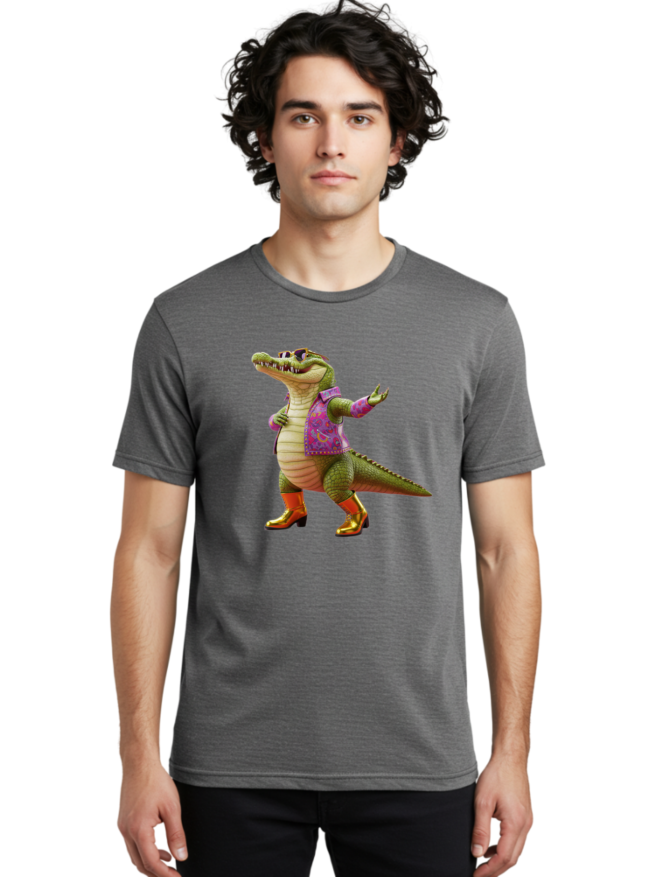 Crocodile-In-Purple-Jacket Men'S Graphic Tee, 100% Cotton, Comfortable Casual Summer Wear, Machine Washable, Vintage Camera, Old Camera, Antique Camera, Black Camera, Classic Photography, Photography Equipment, Nostalgic Device, Film Camera, Bak323