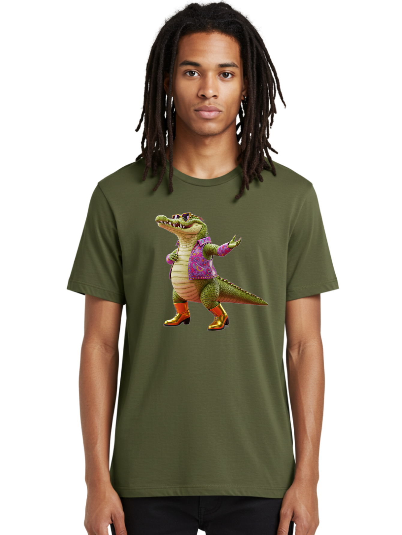 Crocodile-In-Purple-Jacket Men'S Graphic Tee, 100% Cotton, Comfortable Casual Summer Wear, Machine Washable, Vintage Camera, Old Camera, Antique Camera, Black Camera, Classic Photography, Photography Equipment, Nostalgic Device, Film Camera, Bak323