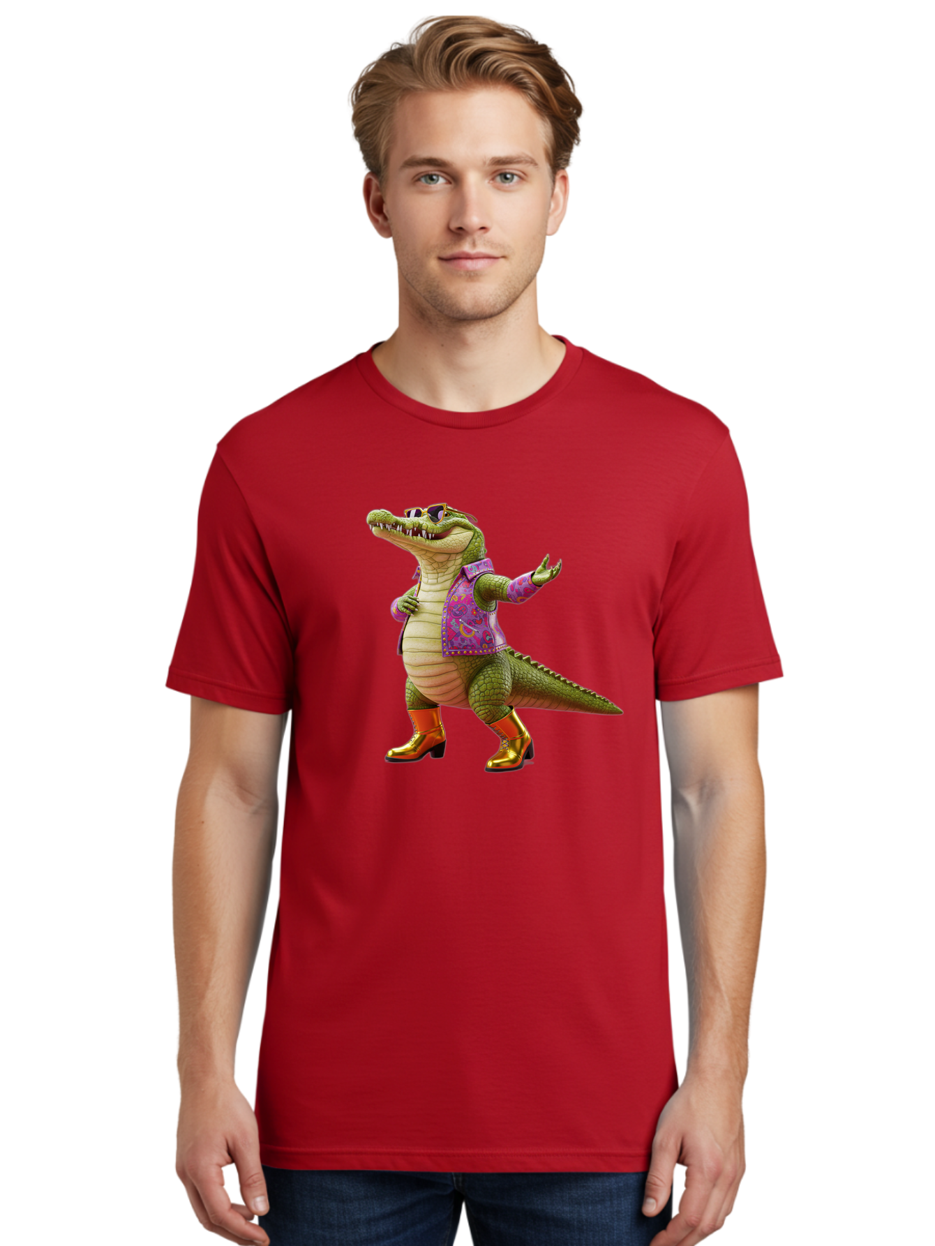 Crocodile-In-Purple-Jacket Men'S Graphic Tee, 100% Cotton, Comfortable Casual Summer Wear, Machine Washable, Vintage Camera, Old Camera, Antique Camera, Black Camera, Classic Photography, Photography Equipment, Nostalgic Device, Film Camera, Bak323