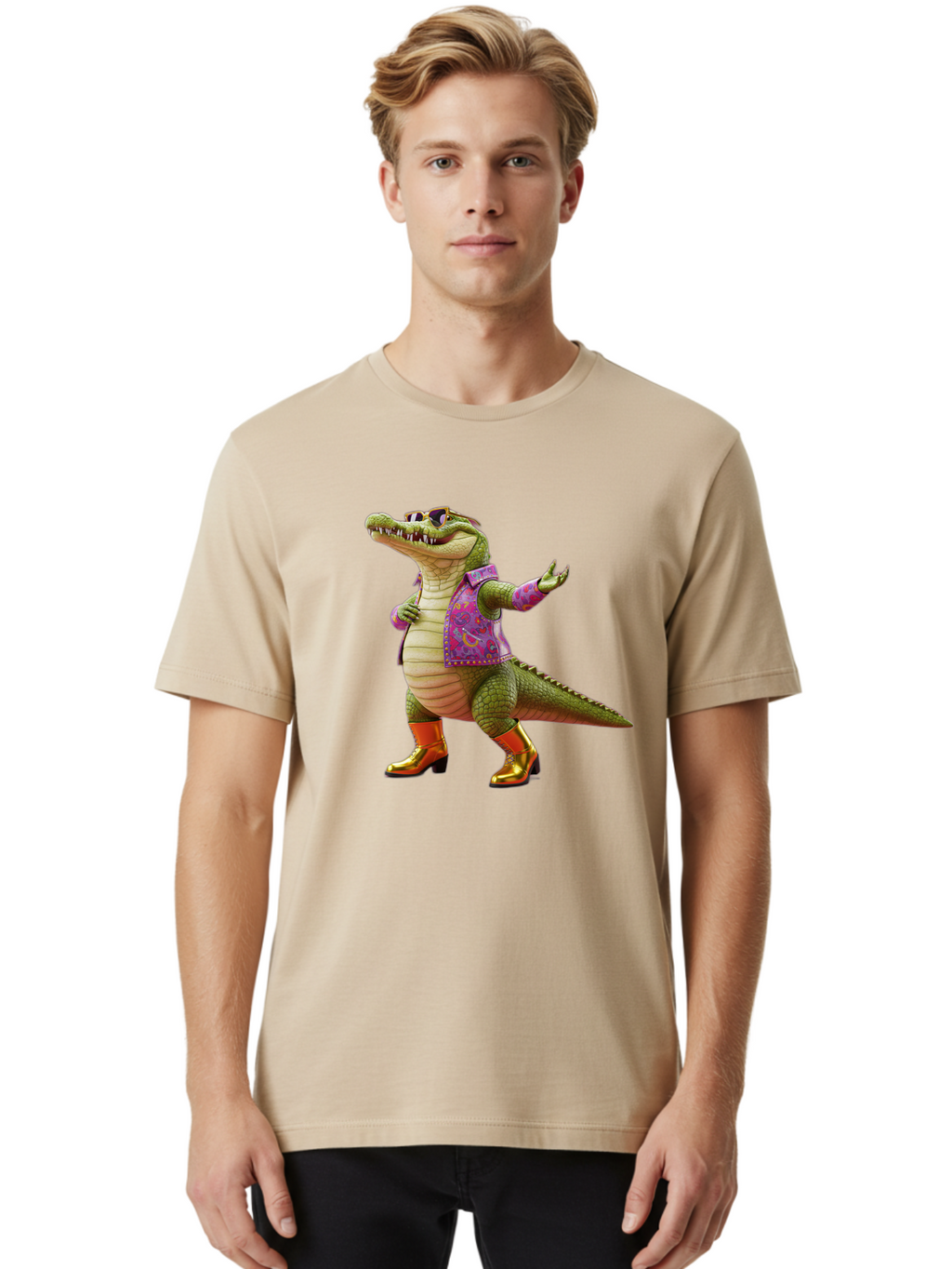 Crocodile-In-Purple-Jacket Men'S Graphic Tee, 100% Cotton, Comfortable Casual Summer Wear, Machine Washable, Vintage Camera, Old Camera, Antique Camera, Black Camera, Classic Photography, Photography Equipment, Nostalgic Device, Film Camera, Bak323