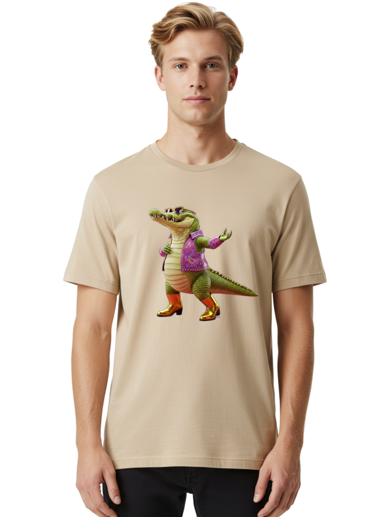 Crocodile-In-Purple-Jacket Men'S Graphic Tee, 100% Cotton, Comfortable Casual Summer Wear, Machine Washable, Vintage Camera, Old Camera, Antique Camera, Black Camera, Classic Photography, Photography Equipment, Nostalgic Device, Film Camera, Bak323