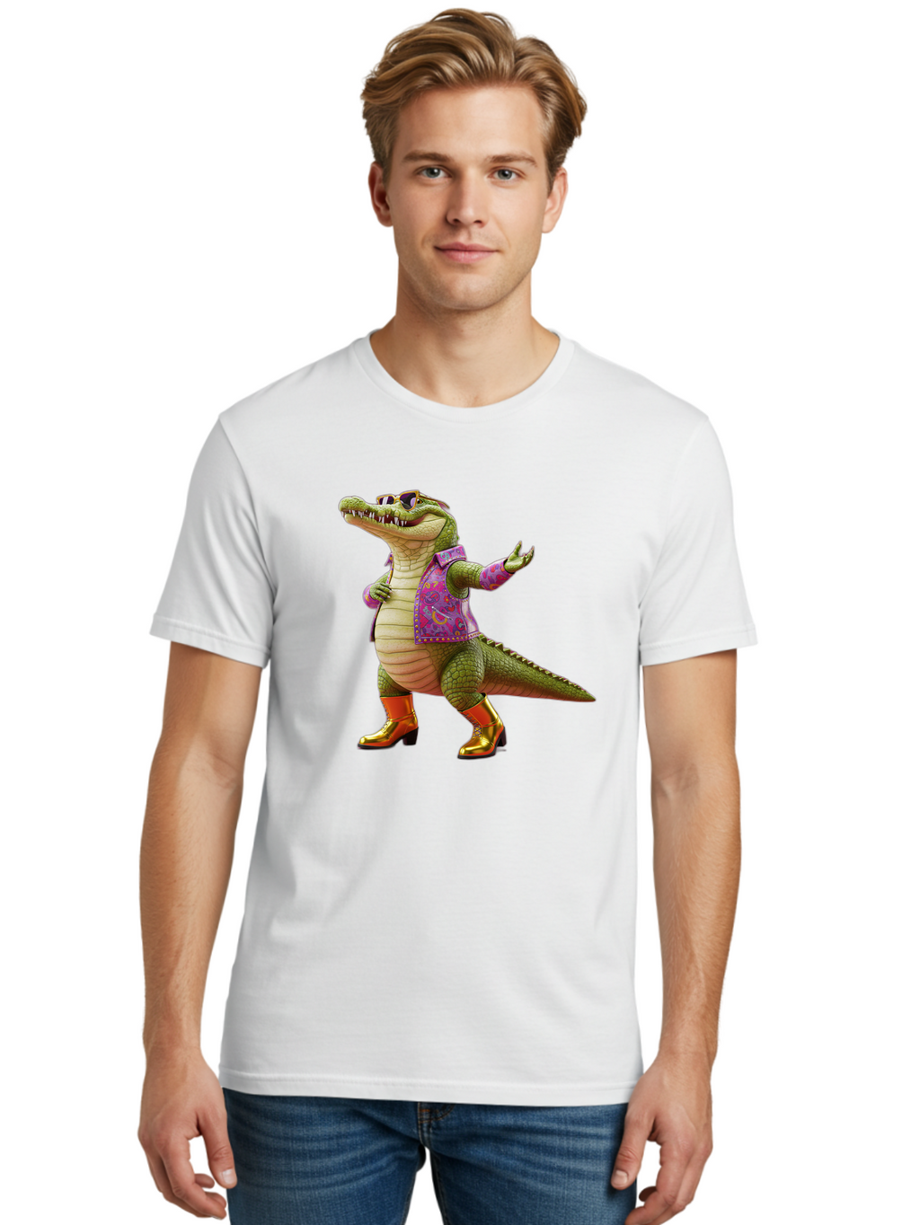 Crocodile-In-Purple-Jacket Men'S Graphic Tee, 100% Cotton, Comfortable Casual Summer Wear, Machine Washable, Vintage Camera, Old Camera, Antique Camera, Black Camera, Classic Photography, Photography Equipment, Nostalgic Device, Film Camera, Bak323