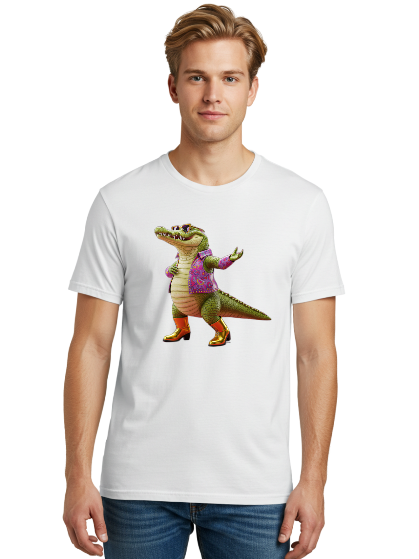 Crocodile-In-Purple-Jacket Men'S Graphic Tee, 100% Cotton, Comfortable Casual Summer Wear, Machine Washable, Vintage Camera, Old Camera, Antique Camera, Black Camera, Classic Photography, Photography Equipment, Nostalgic Device, Film Camera, Bak323