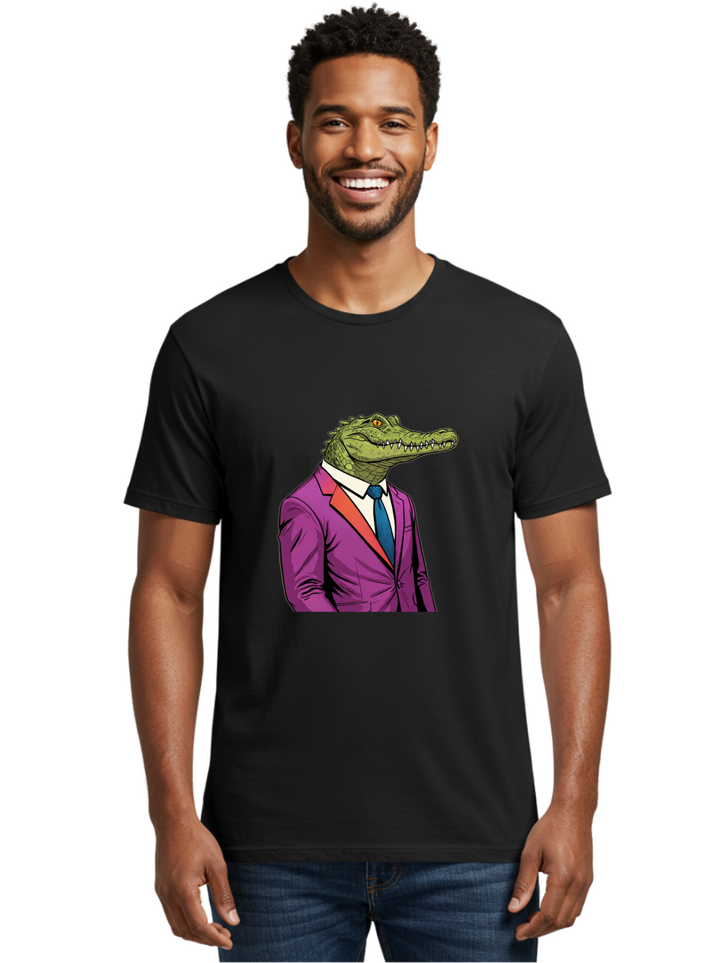 Crocodile-In-Suit-2 Men'S Graphic Tee, 100% Cotton, Comfortable Casual Summer Wear, Machine Washable, Vintage Camera, Old Camera, Antique Camera, Black Camera, Classic Photography, Photography Equipment, Nostalgic Device, Film Camera, Bak326