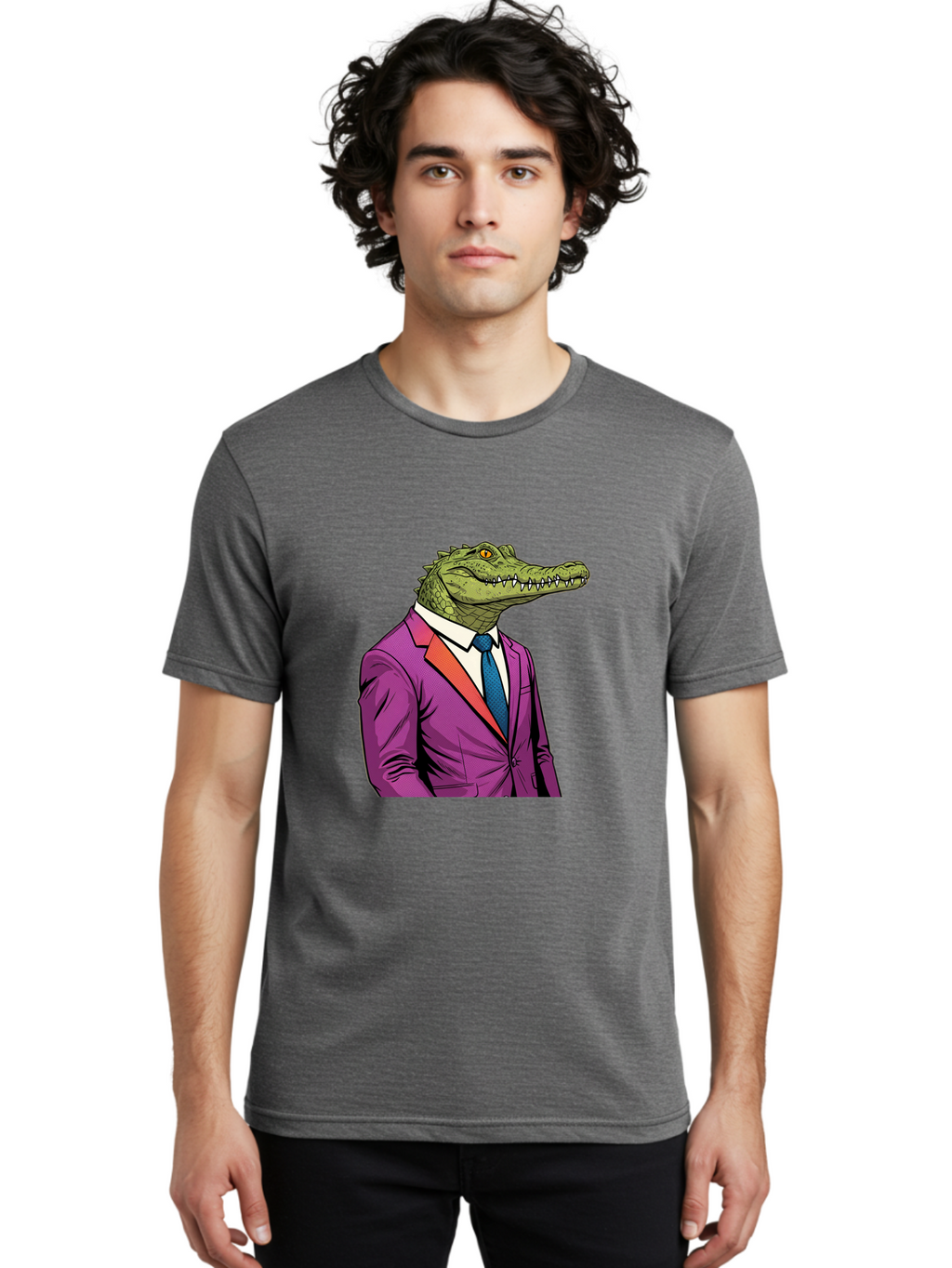 Crocodile-In-Suit-2 Men'S Graphic Tee, 100% Cotton, Comfortable Casual Summer Wear, Machine Washable, Vintage Camera, Old Camera, Antique Camera, Black Camera, Classic Photography, Photography Equipment, Nostalgic Device, Film Camera, Bak326