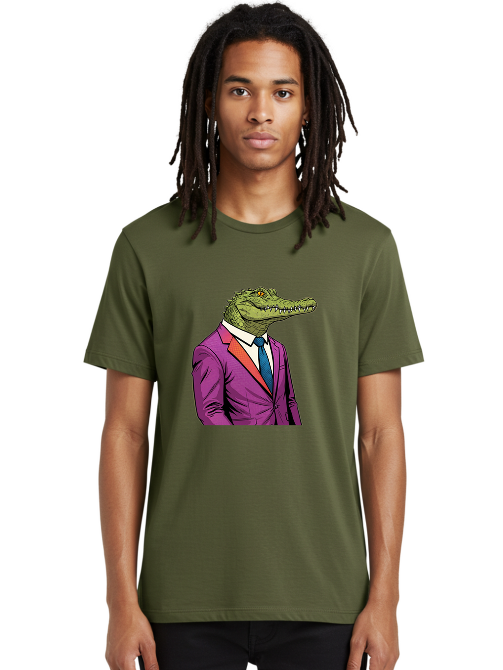 Crocodile-In-Suit-2 Men'S Graphic Tee, 100% Cotton, Comfortable Casual Summer Wear, Machine Washable, Vintage Camera, Old Camera, Antique Camera, Black Camera, Classic Photography, Photography Equipment, Nostalgic Device, Film Camera, Bak326
