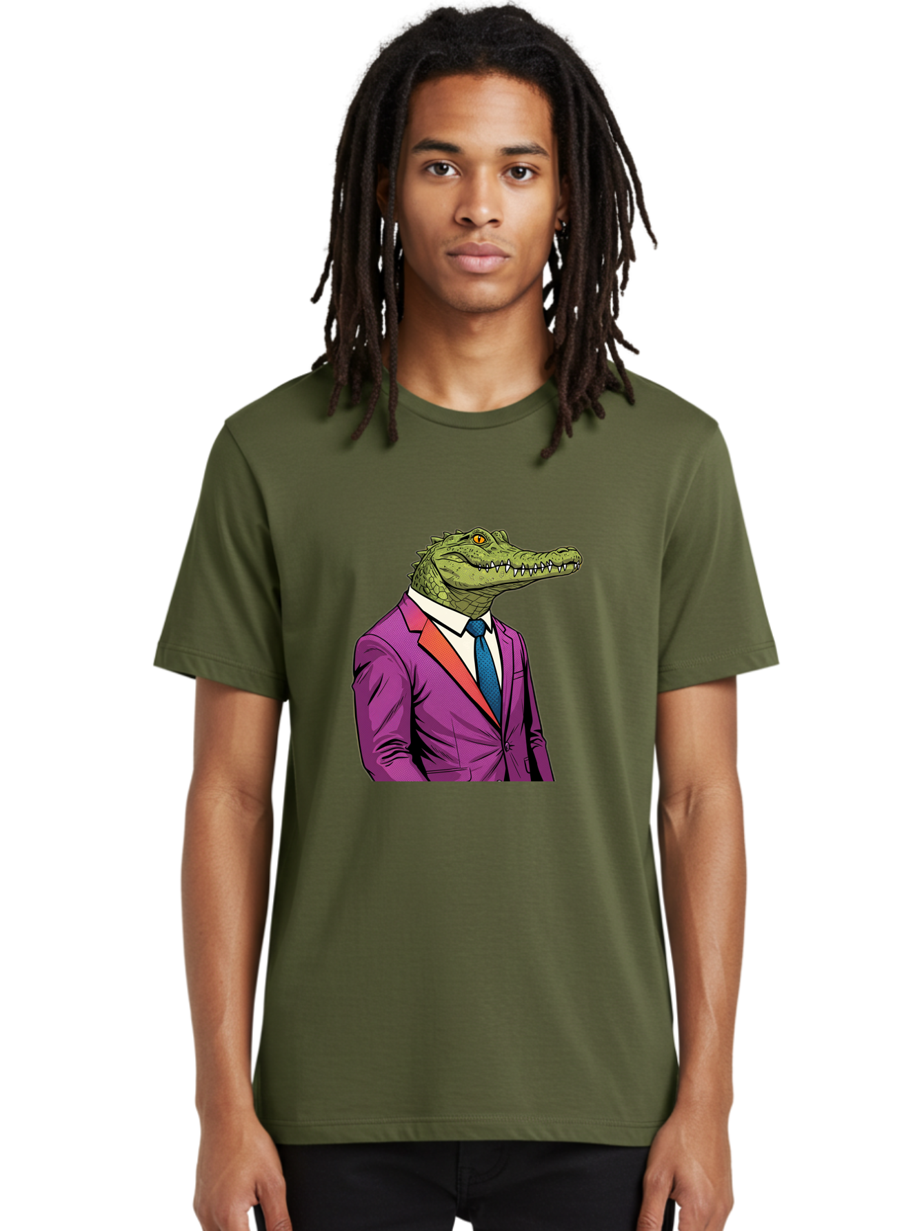 Crocodile-In-Suit-2 Men'S Graphic Tee, 100% Cotton, Comfortable Casual Summer Wear, Machine Washable, Vintage Camera, Old Camera, Antique Camera, Black Camera, Classic Photography, Photography Equipment, Nostalgic Device, Film Camera, Bak326