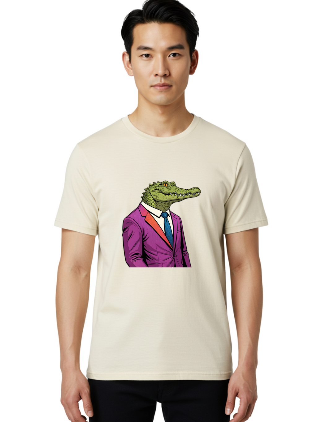 Crocodile-In-Suit-2 Men'S Graphic Tee, 100% Cotton, Comfortable Casual Summer Wear, Machine Washable, Vintage Camera, Old Camera, Antique Camera, Black Camera, Classic Photography, Photography Equipment, Nostalgic Device, Film Camera, Bak326