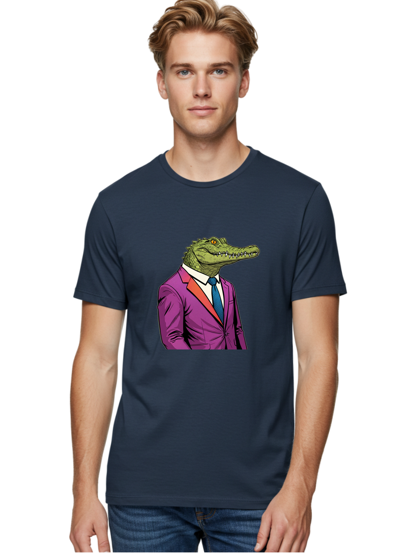 Crocodile-In-Suit-2 Men'S Graphic Tee, 100% Cotton, Comfortable Casual Summer Wear, Machine Washable, Vintage Camera, Old Camera, Antique Camera, Black Camera, Classic Photography, Photography Equipment, Nostalgic Device, Film Camera, Bak326