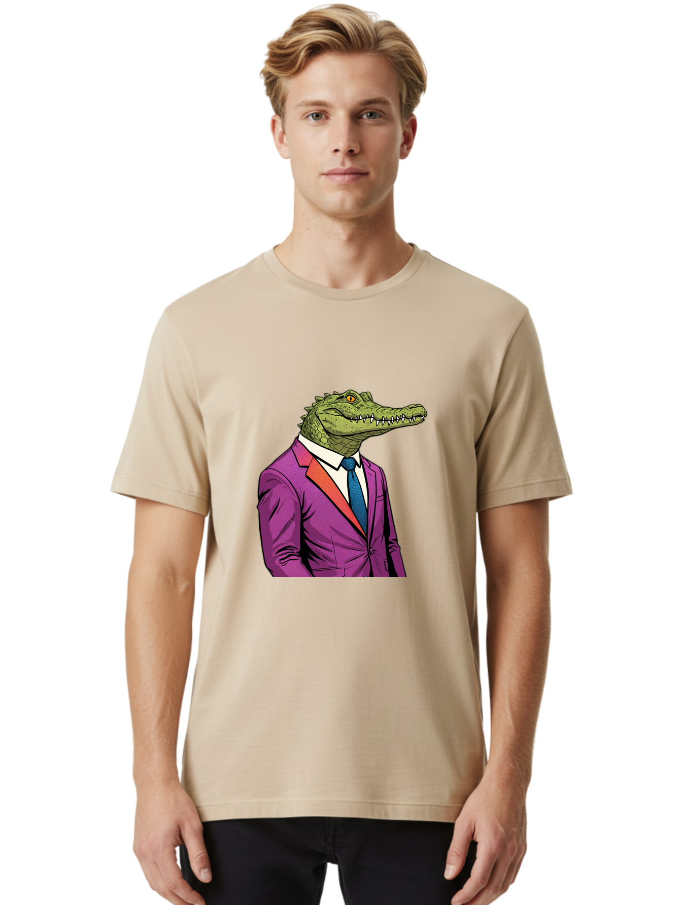 Crocodile-In-Suit-2 Men'S Graphic Tee, 100% Cotton, Comfortable Casual Summer Wear, Machine Washable, Vintage Camera, Old Camera, Antique Camera, Black Camera, Classic Photography, Photography Equipment, Nostalgic Device, Film Camera, Bak326