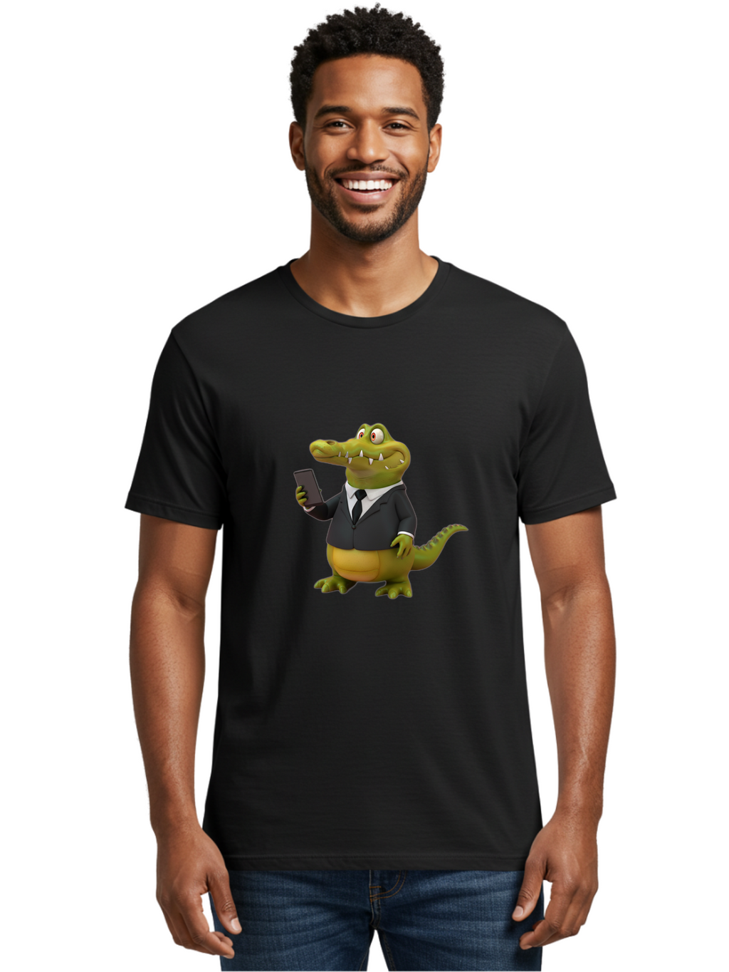 Crocodile-In-Suit-3 Men'S Graphic Tee, 100% Cotton, Comfortable Casual Summer Wear, Machine Washable, Vintage Camera, Old Camera, Antique Camera, Black Camera, Classic Photography, Photography Equipment, Nostalgic Device, Film Camera, Bak327