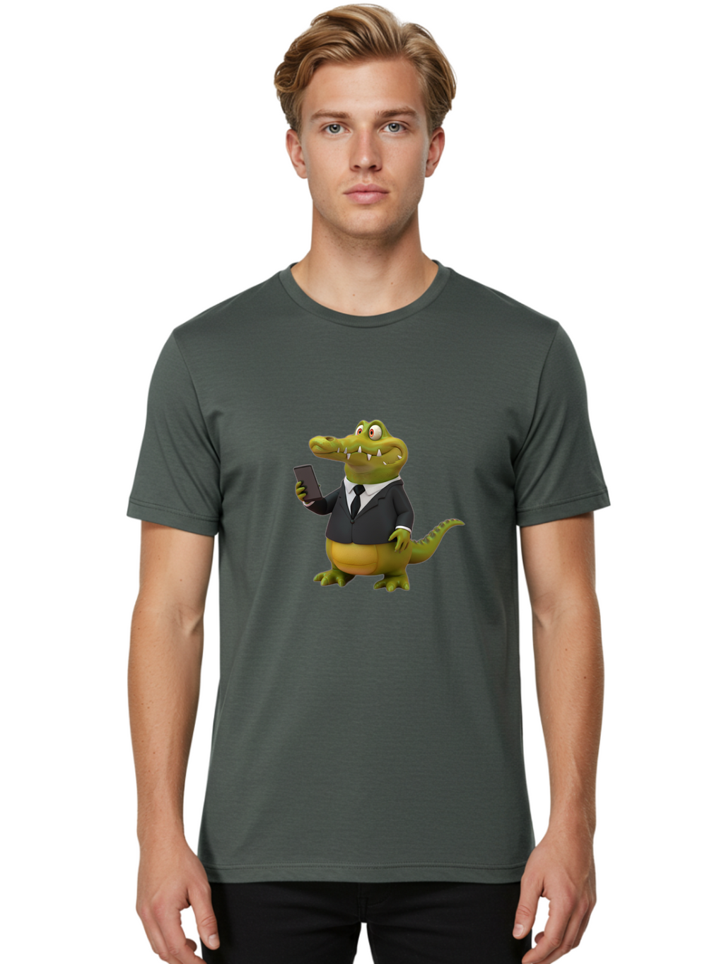 Crocodile-In-Suit-3 Men'S Graphic Tee, 100% Cotton, Comfortable Casual Summer Wear, Machine Washable, Vintage Camera, Old Camera, Antique Camera, Black Camera, Classic Photography, Photography Equipment, Nostalgic Device, Film Camera, Bak327