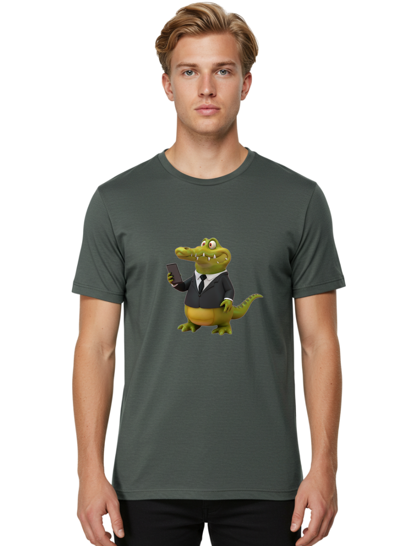 Crocodile-In-Suit-3 Men'S Graphic Tee, 100% Cotton, Comfortable Casual Summer Wear, Machine Washable, Vintage Camera, Old Camera, Antique Camera, Black Camera, Classic Photography, Photography Equipment, Nostalgic Device, Film Camera, Bak327