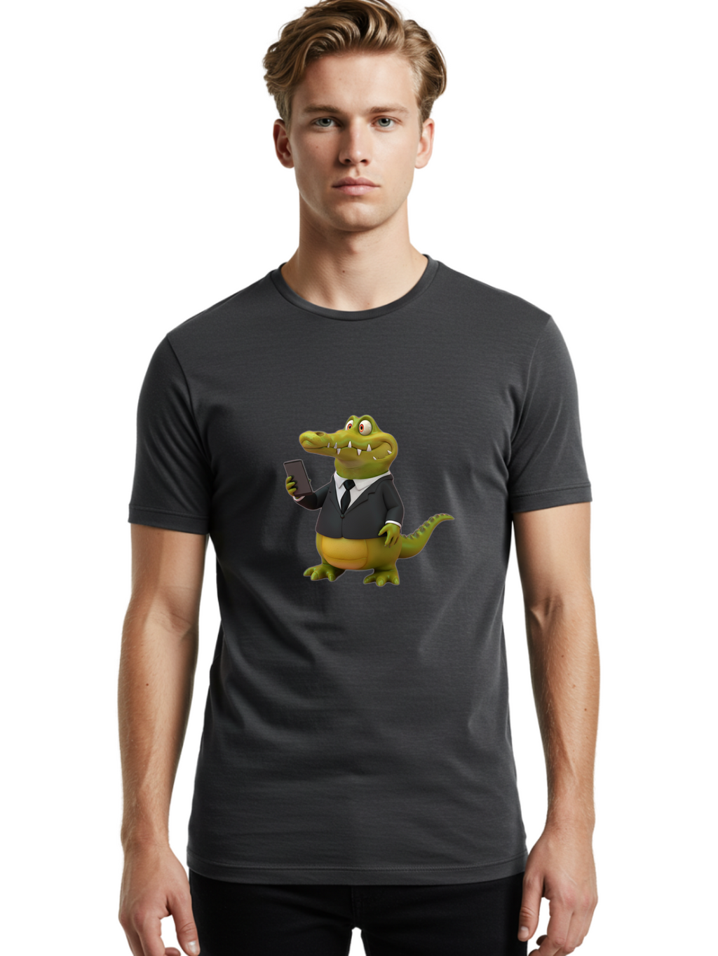 Crocodile-In-Suit-3 Men'S Graphic Tee, 100% Cotton, Comfortable Casual Summer Wear, Machine Washable, Vintage Camera, Old Camera, Antique Camera, Black Camera, Classic Photography, Photography Equipment, Nostalgic Device, Film Camera, Bak327