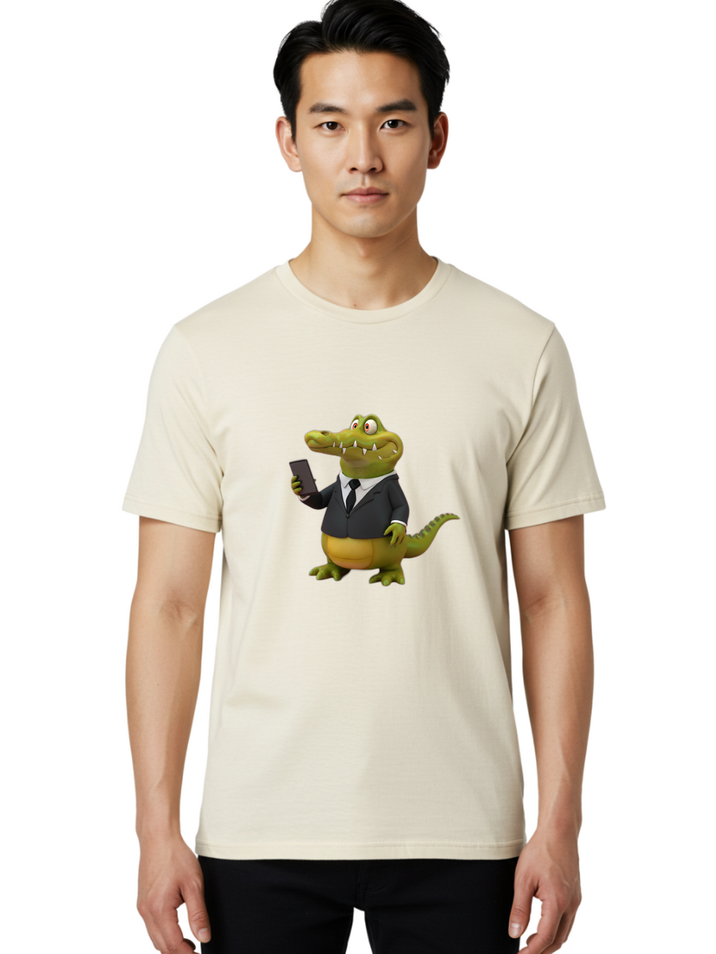 Crocodile-In-Suit-3 Men'S Graphic Tee, 100% Cotton, Comfortable Casual Summer Wear, Machine Washable, Vintage Camera, Old Camera, Antique Camera, Black Camera, Classic Photography, Photography Equipment, Nostalgic Device, Film Camera, Bak327