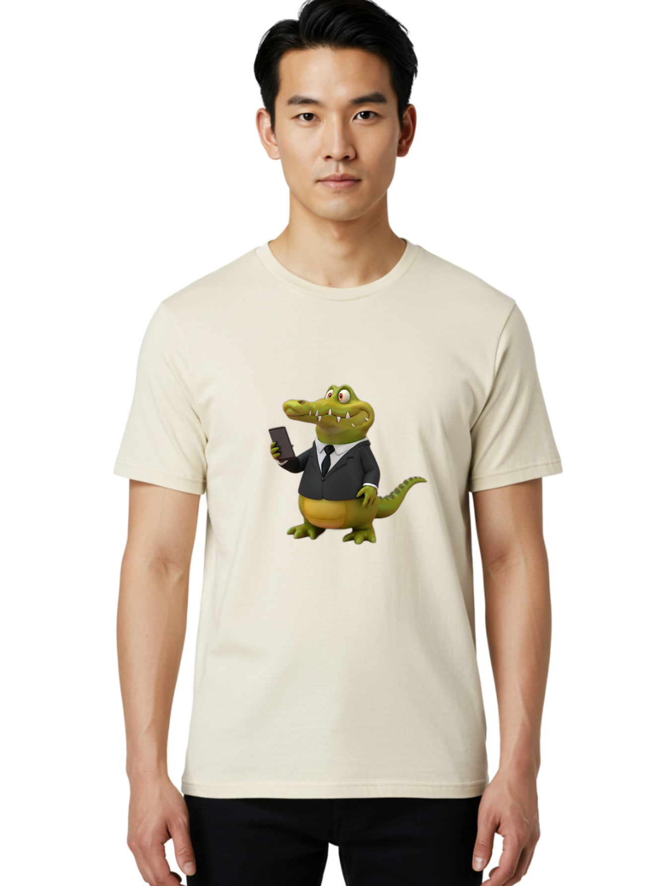 Crocodile-In-Suit-3 Men'S Graphic Tee, 100% Cotton, Comfortable Casual Summer Wear, Machine Washable, Vintage Camera, Old Camera, Antique Camera, Black Camera, Classic Photography, Photography Equipment, Nostalgic Device, Film Camera, Bak327