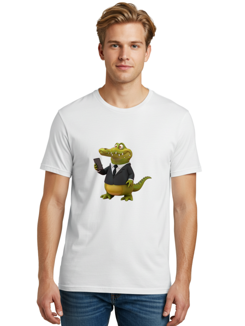 Crocodile-In-Suit-3 Men'S Graphic Tee, 100% Cotton, Comfortable Casual Summer Wear, Machine Washable, Vintage Camera, Old Camera, Antique Camera, Black Camera, Classic Photography, Photography Equipment, Nostalgic Device, Film Camera, Bak327