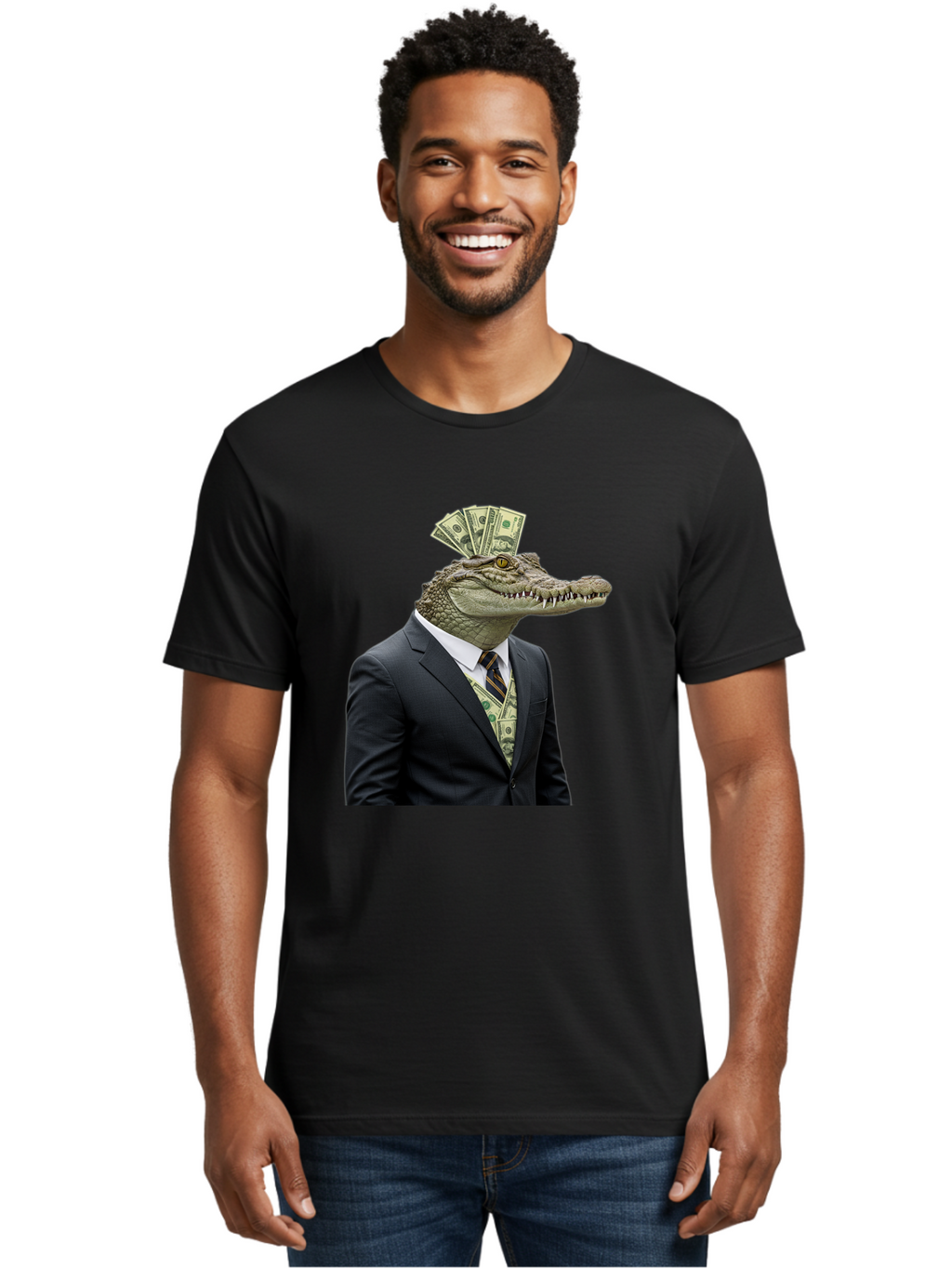 Crocodile-In-Suit-4 Men'S Graphic Tee, 100% Cotton, Comfortable Casual Summer Wear, Machine Washable, Vintage Camera, Old Camera, Antique Camera, Black Camera, Classic Photography, Photography Equipment, Nostalgic Device, Film Camera, Bak328