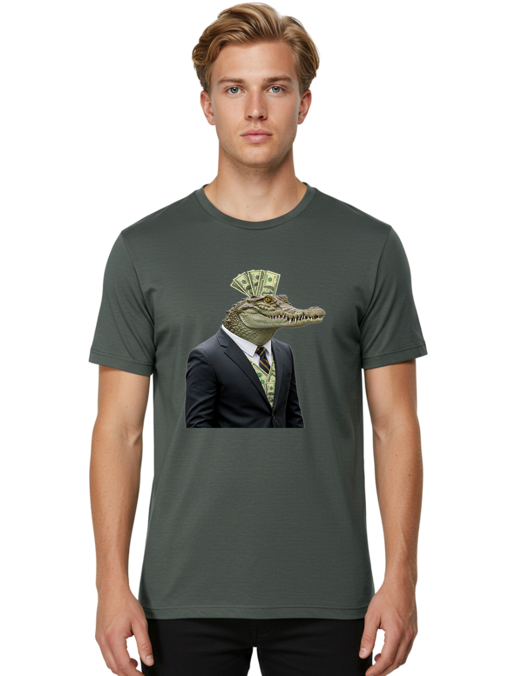 Crocodile-In-Suit-4 Men'S Graphic Tee, 100% Cotton, Comfortable Casual Summer Wear, Machine Washable, Vintage Camera, Old Camera, Antique Camera, Black Camera, Classic Photography, Photography Equipment, Nostalgic Device, Film Camera, Bak328