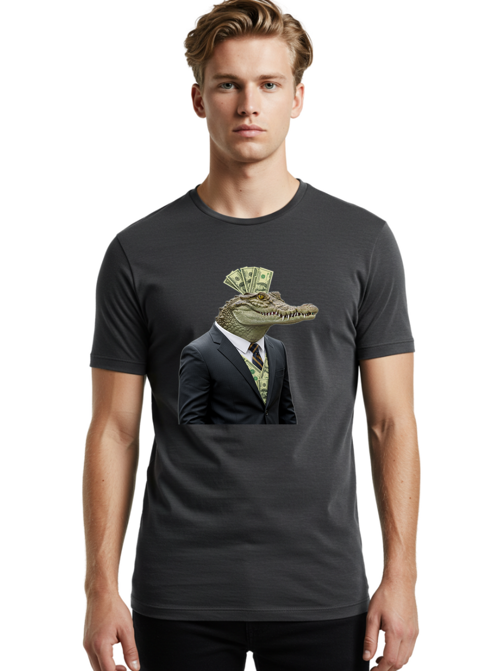 Crocodile-In-Suit-4 Men'S Graphic Tee, 100% Cotton, Comfortable Casual Summer Wear, Machine Washable, Vintage Camera, Old Camera, Antique Camera, Black Camera, Classic Photography, Photography Equipment, Nostalgic Device, Film Camera, Bak328